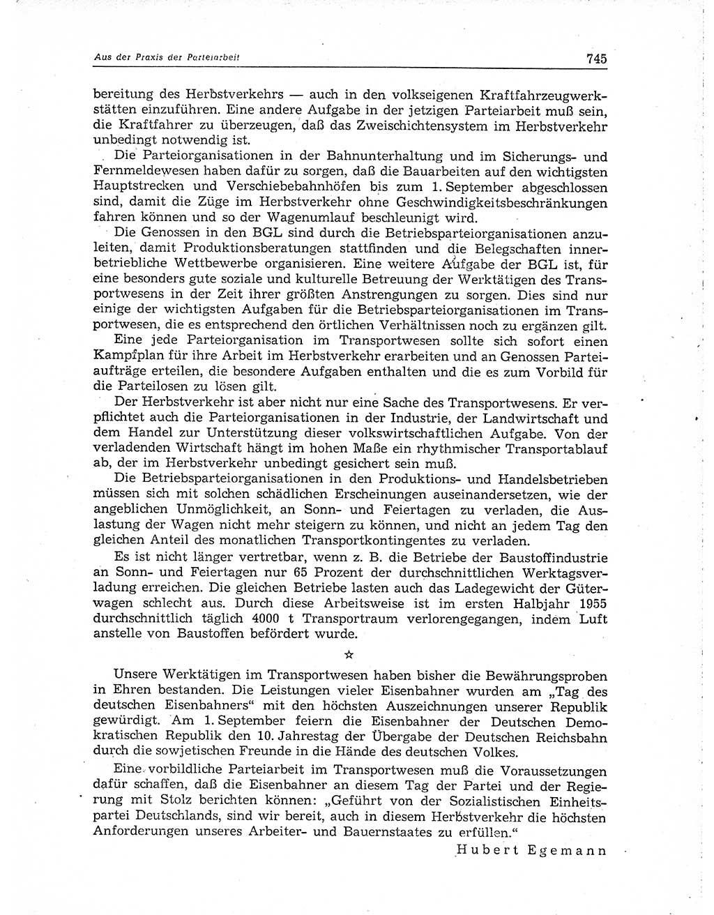 Neuer Weg (NW), Organ des Zentralkomitees (ZK) der SED (Sozialistische Einheitspartei Deutschlands) für Fragen des Parteiaufbaus und des Parteilebens, 10. Jahrgang [Deutsche Demokratische Republik (DDR)] 1955, Seite 745 (NW ZK SED DDR 1955, S. 745)