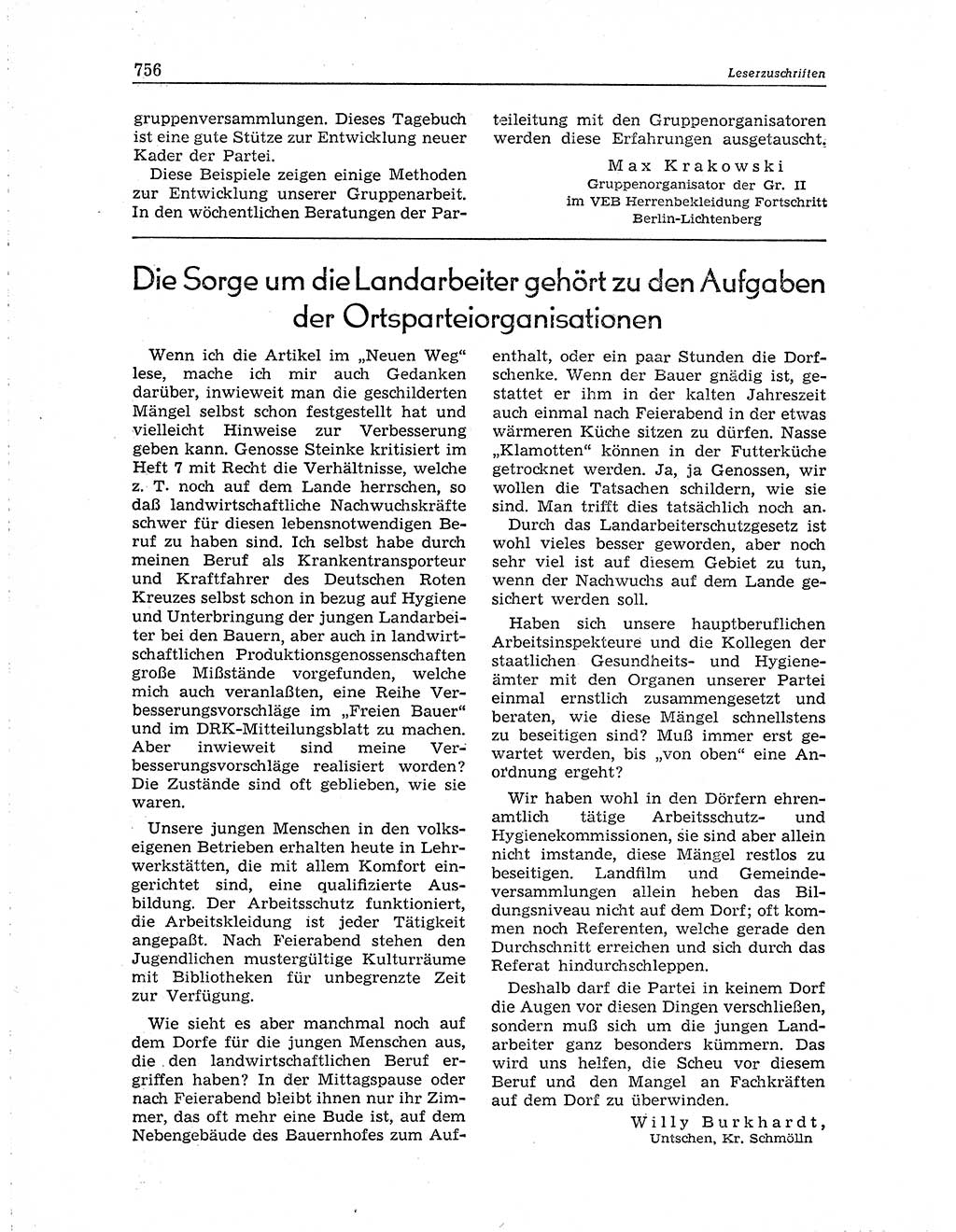 Neuer Weg (NW), Organ des Zentralkomitees (ZK) der SED (Sozialistische Einheitspartei Deutschlands) für Fragen des Parteiaufbaus und des Parteilebens, 10. Jahrgang [Deutsche Demokratische Republik (DDR)] 1955, Seite 756 (NW ZK SED DDR 1955, S. 756)