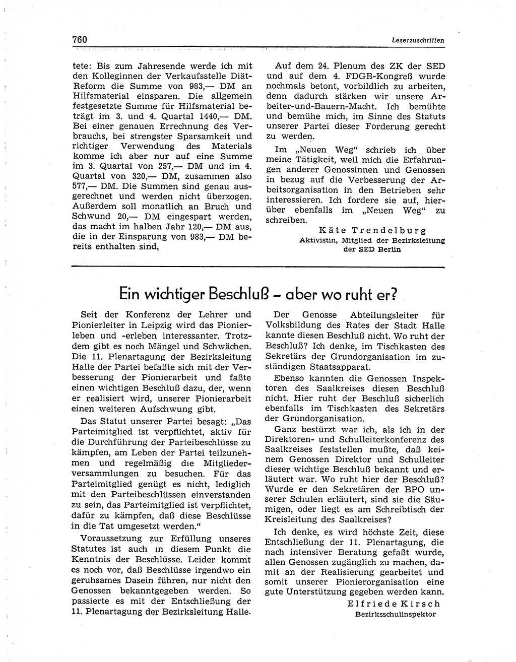 Neuer Weg (NW), Organ des Zentralkomitees (ZK) der SED (Sozialistische Einheitspartei Deutschlands) für Fragen des Parteiaufbaus und des Parteilebens, 10. Jahrgang [Deutsche Demokratische Republik (DDR)] 1955, Seite 760 (NW ZK SED DDR 1955, S. 760)