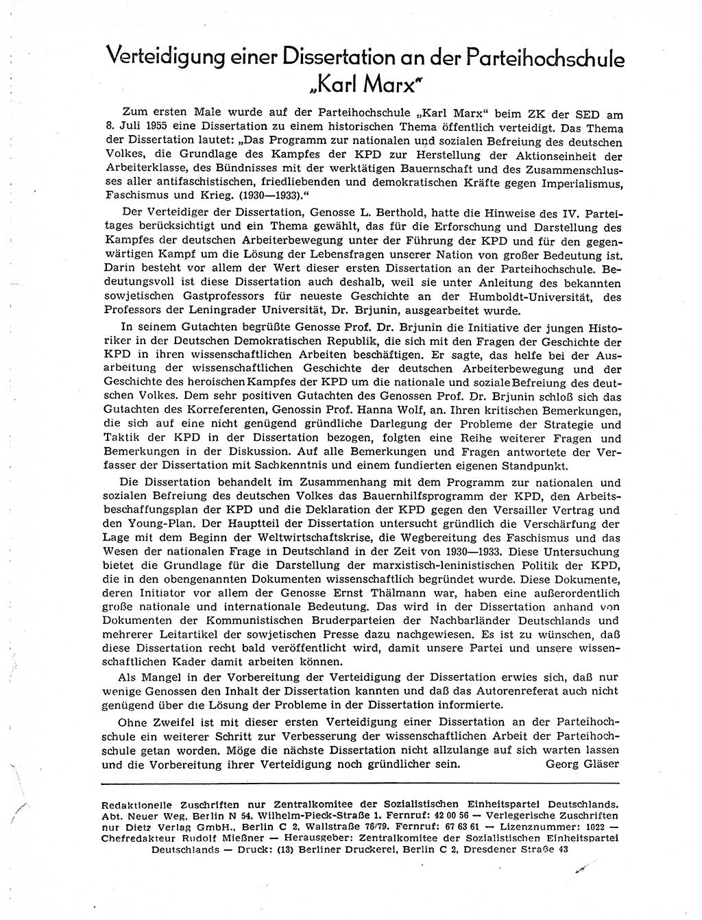 Neuer Weg (NW), Organ des Zentralkomitees (ZK) der SED (Sozialistische Einheitspartei Deutschlands) für Fragen des Parteiaufbaus und des Parteilebens, 10. Jahrgang [Deutsche Demokratische Republik (DDR)] 1955, Seite 768 (NW ZK SED DDR 1955, S. 768)