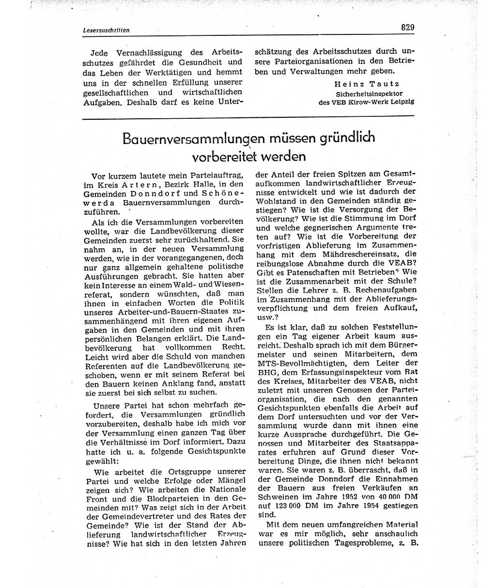 Neuer Weg (NW), Organ des Zentralkomitees (ZK) der SED (Sozialistische Einheitspartei Deutschlands) für Fragen des Parteiaufbaus und des Parteilebens, 10. Jahrgang [Deutsche Demokratische Republik (DDR)] 1955, Seite 829 (NW ZK SED DDR 1955, S. 829)