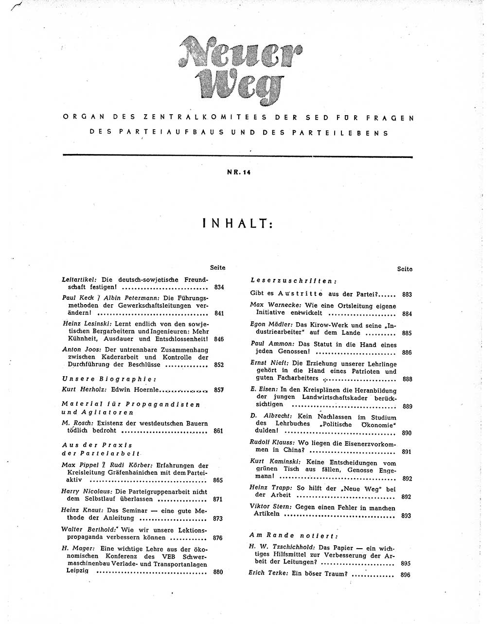 Neuer Weg (NW), Organ des Zentralkomitees (ZK) der SED (Sozialistische Einheitspartei Deutschlands) für Fragen des Parteiaufbaus und des Parteilebens, 10. Jahrgang [Deutsche Demokratische Republik (DDR)] 1955, Seite 833 (NW ZK SED DDR 1955, S. 833)