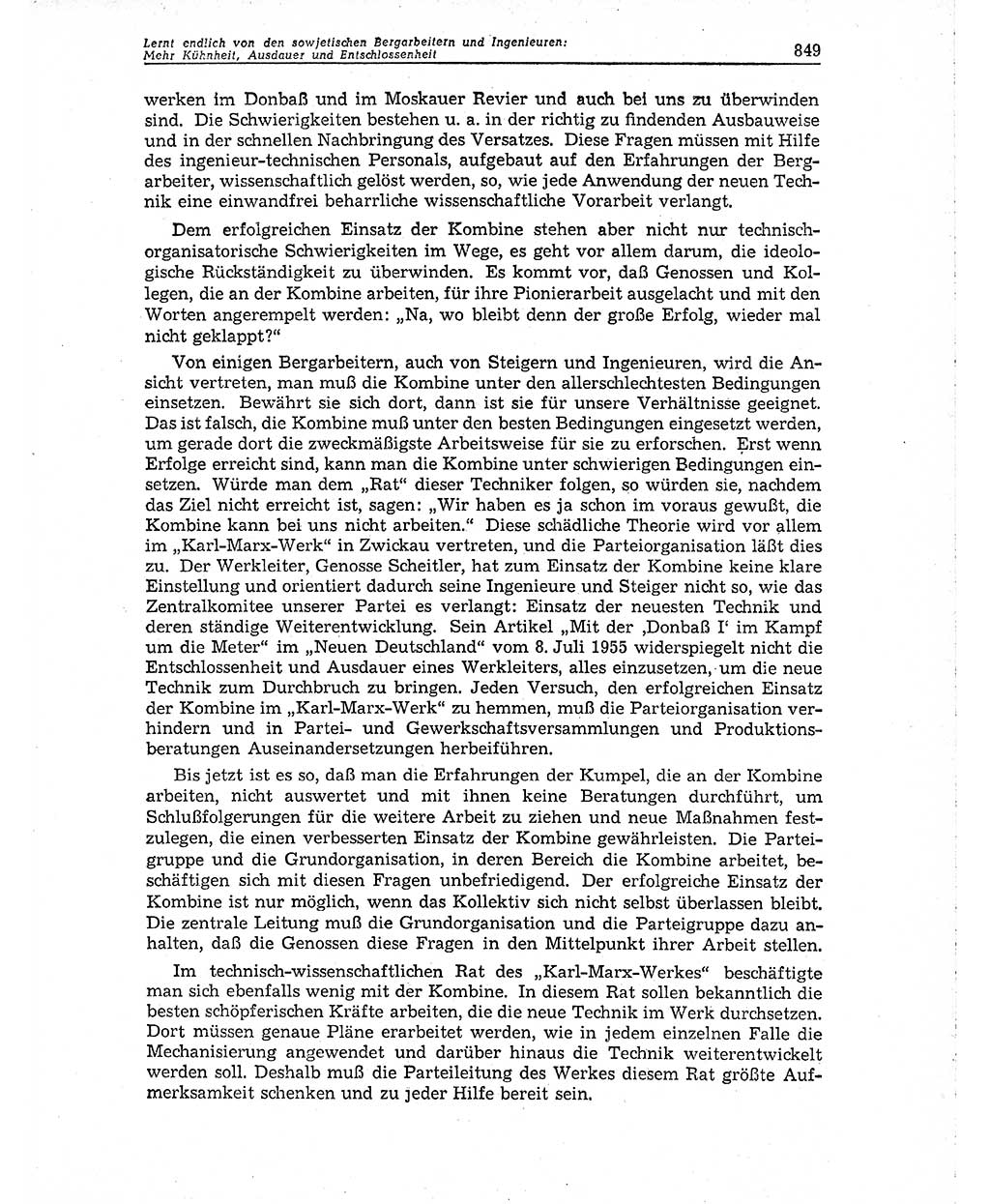 Neuer Weg (NW), Organ des Zentralkomitees (ZK) der SED (Sozialistische Einheitspartei Deutschlands) für Fragen des Parteiaufbaus und des Parteilebens, 10. Jahrgang [Deutsche Demokratische Republik (DDR)] 1955, Seite 849 (NW ZK SED DDR 1955, S. 849)