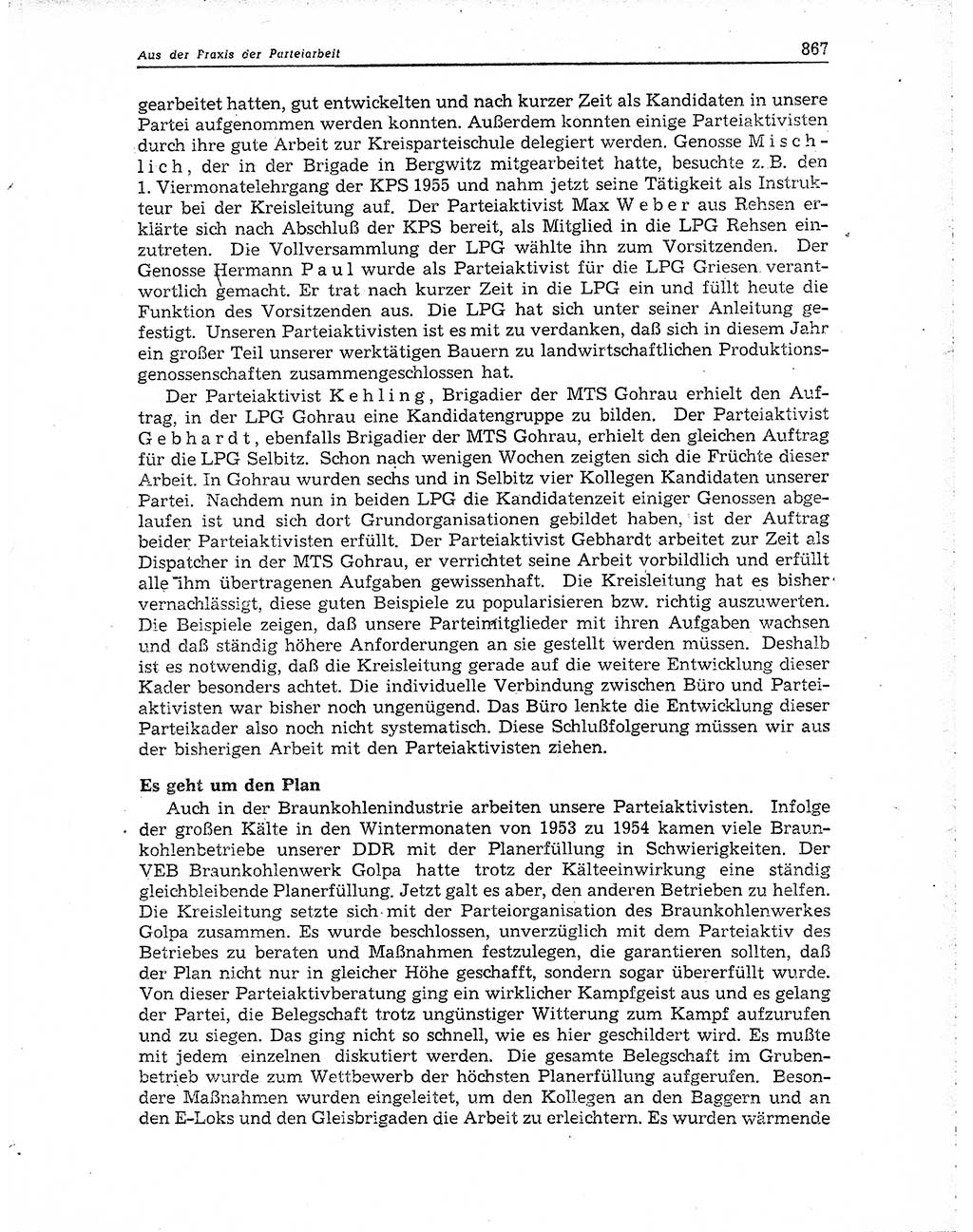 Neuer Weg (NW), Organ des Zentralkomitees (ZK) der SED (Sozialistische Einheitspartei Deutschlands) für Fragen des Parteiaufbaus und des Parteilebens, 10. Jahrgang [Deutsche Demokratische Republik (DDR)] 1955, Seite 867 (NW ZK SED DDR 1955, S. 867)