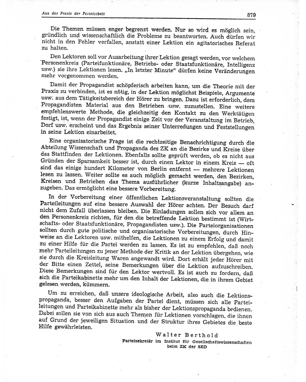 Neuer Weg (NW), Organ des Zentralkomitees (ZK) der SED (Sozialistische Einheitspartei Deutschlands) für Fragen des Parteiaufbaus und des Parteilebens, 10. Jahrgang [Deutsche Demokratische Republik (DDR)] 1955, Seite 879 (NW ZK SED DDR 1955, S. 879)