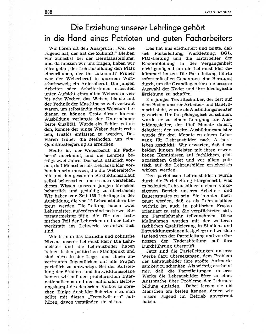 Neuer Weg (NW), Organ des Zentralkomitees (ZK) der SED (Sozialistische Einheitspartei Deutschlands) für Fragen des Parteiaufbaus und des Parteilebens, 10. Jahrgang [Deutsche Demokratische Republik (DDR)] 1955, Seite 888 (NW ZK SED DDR 1955, S. 888)