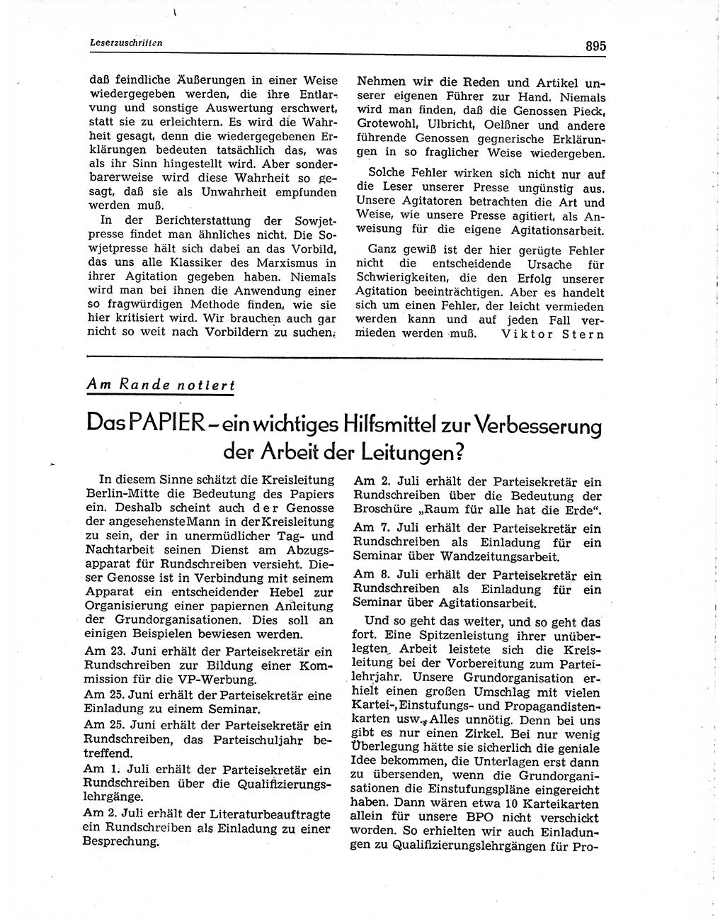 Neuer Weg (NW), Organ des Zentralkomitees (ZK) der SED (Sozialistische Einheitspartei Deutschlands) für Fragen des Parteiaufbaus und des Parteilebens, 10. Jahrgang [Deutsche Demokratische Republik (DDR)] 1955, Seite 895 (NW ZK SED DDR 1955, S. 895)