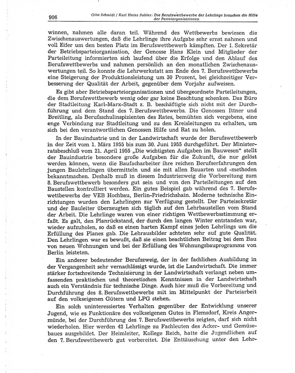 Neuer Weg (NW), Organ des Zentralkomitees (ZK) der SED (Sozialistische Einheitspartei Deutschlands) für Fragen des Parteiaufbaus und des Parteilebens, 10. Jahrgang [Deutsche Demokratische Republik (DDR)] 1955, Seite 906 (NW ZK SED DDR 1955, S. 906)