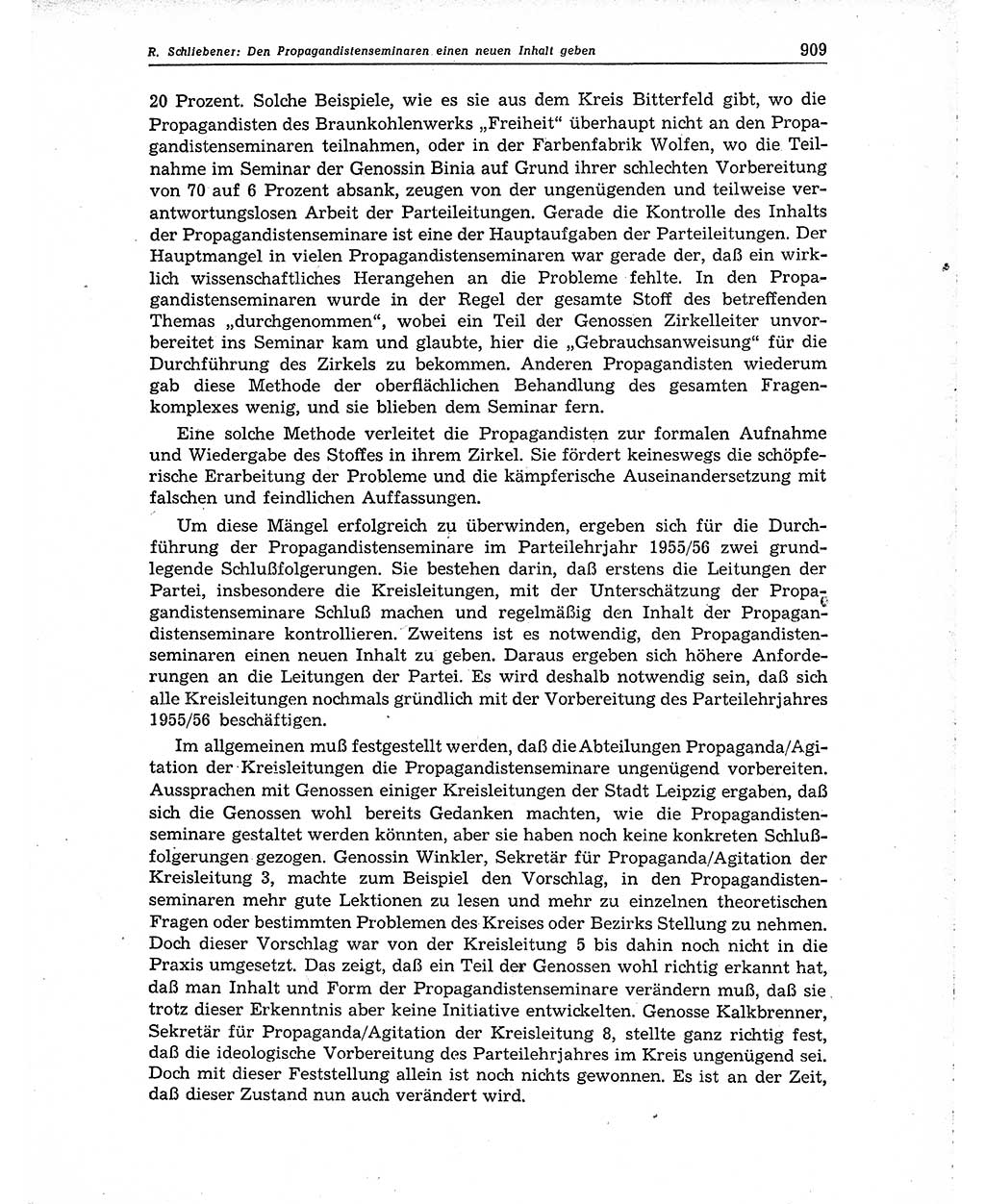 Neuer Weg (NW), Organ des Zentralkomitees (ZK) der SED (Sozialistische Einheitspartei Deutschlands) für Fragen des Parteiaufbaus und des Parteilebens, 10. Jahrgang [Deutsche Demokratische Republik (DDR)] 1955, Seite 909 (NW ZK SED DDR 1955, S. 909)