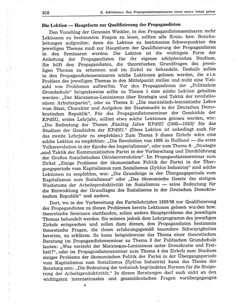 Neuer Weg (NW), Organ des Zentralkomitees (ZK) der SED (Sozialistische Einheitspartei Deutschlands) für Fragen des Parteiaufbaus und des Parteilebens, 10. Jahrgang [Deutsche Demokratische Republik (DDR)] 1955, Seite 910 (NW ZK SED DDR 1955, S. 910)