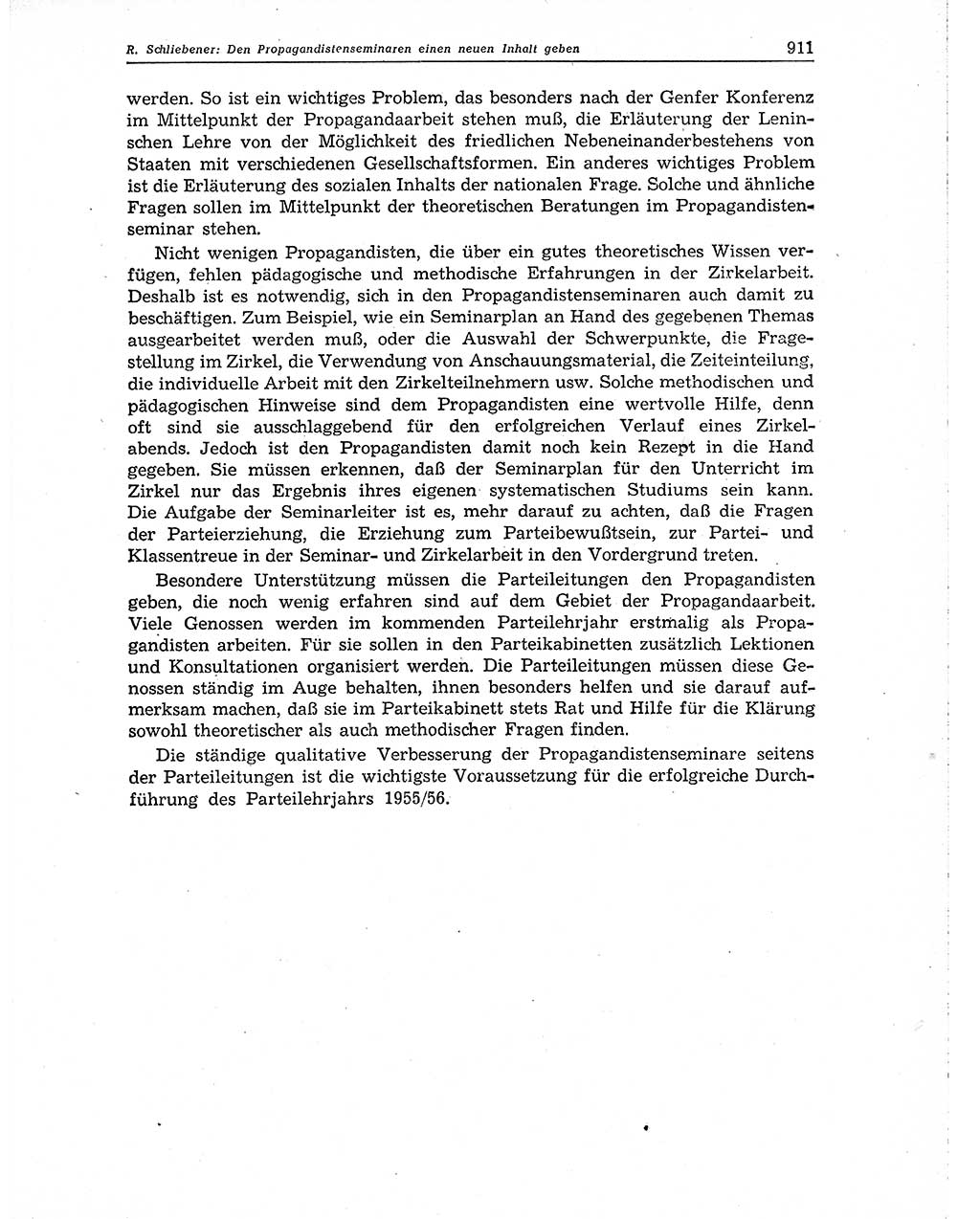 Neuer Weg (NW), Organ des Zentralkomitees (ZK) der SED (Sozialistische Einheitspartei Deutschlands) für Fragen des Parteiaufbaus und des Parteilebens, 10. Jahrgang [Deutsche Demokratische Republik (DDR)] 1955, Seite 911 (NW ZK SED DDR 1955, S. 911)