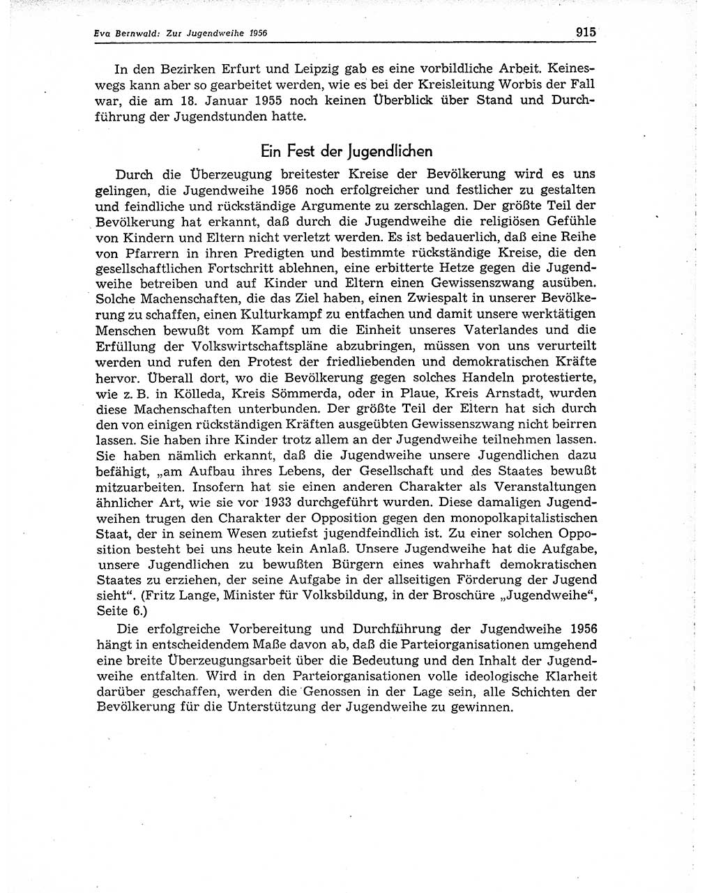 Neuer Weg (NW), Organ des Zentralkomitees (ZK) der SED (Sozialistische Einheitspartei Deutschlands) für Fragen des Parteiaufbaus und des Parteilebens, 10. Jahrgang [Deutsche Demokratische Republik (DDR)] 1955, Seite 915 (NW ZK SED DDR 1955, S. 915)