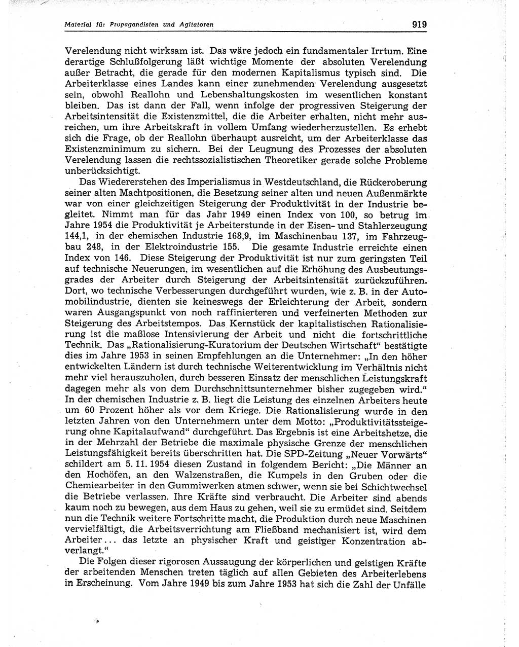 Neuer Weg (NW), Organ des Zentralkomitees (ZK) der SED (Sozialistische Einheitspartei Deutschlands) für Fragen des Parteiaufbaus und des Parteilebens, 10. Jahrgang [Deutsche Demokratische Republik (DDR)] 1955, Seite 919 (NW ZK SED DDR 1955, S. 919)