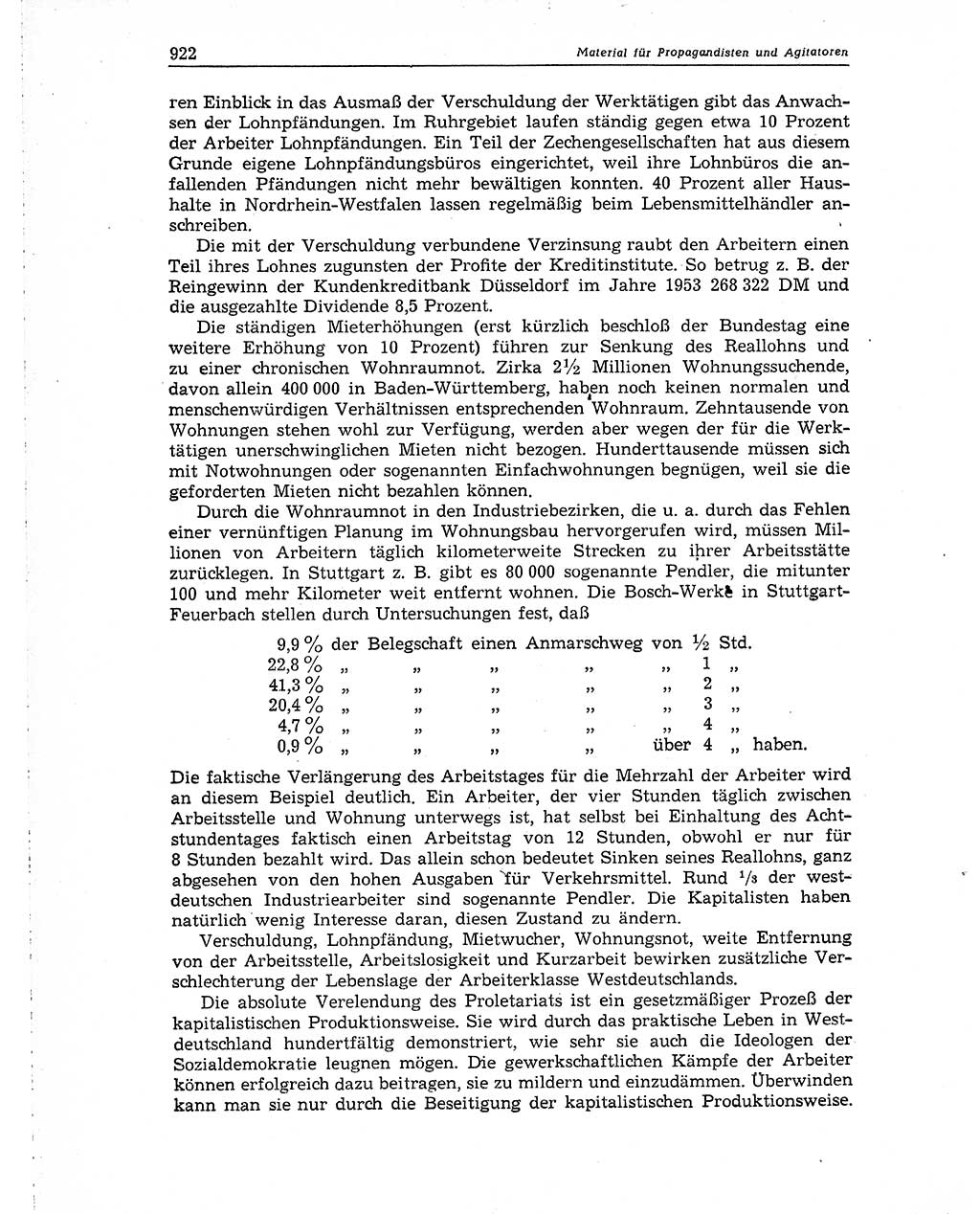 Neuer Weg (NW), Organ des Zentralkomitees (ZK) der SED (Sozialistische Einheitspartei Deutschlands) für Fragen des Parteiaufbaus und des Parteilebens, 10. Jahrgang [Deutsche Demokratische Republik (DDR)] 1955, Seite 922 (NW ZK SED DDR 1955, S. 922)