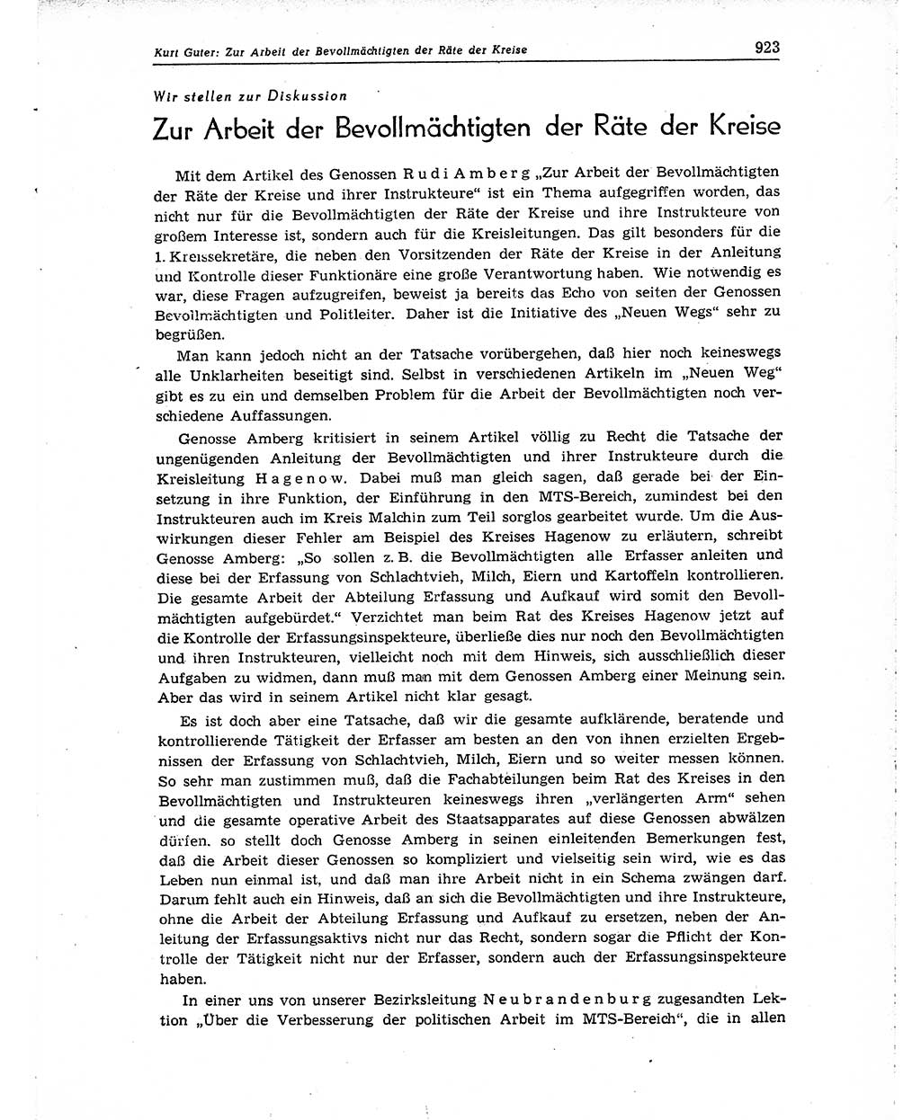 Neuer Weg (NW), Organ des Zentralkomitees (ZK) der SED (Sozialistische Einheitspartei Deutschlands) für Fragen des Parteiaufbaus und des Parteilebens, 10. Jahrgang [Deutsche Demokratische Republik (DDR)] 1955, Seite 923 (NW ZK SED DDR 1955, S. 923)