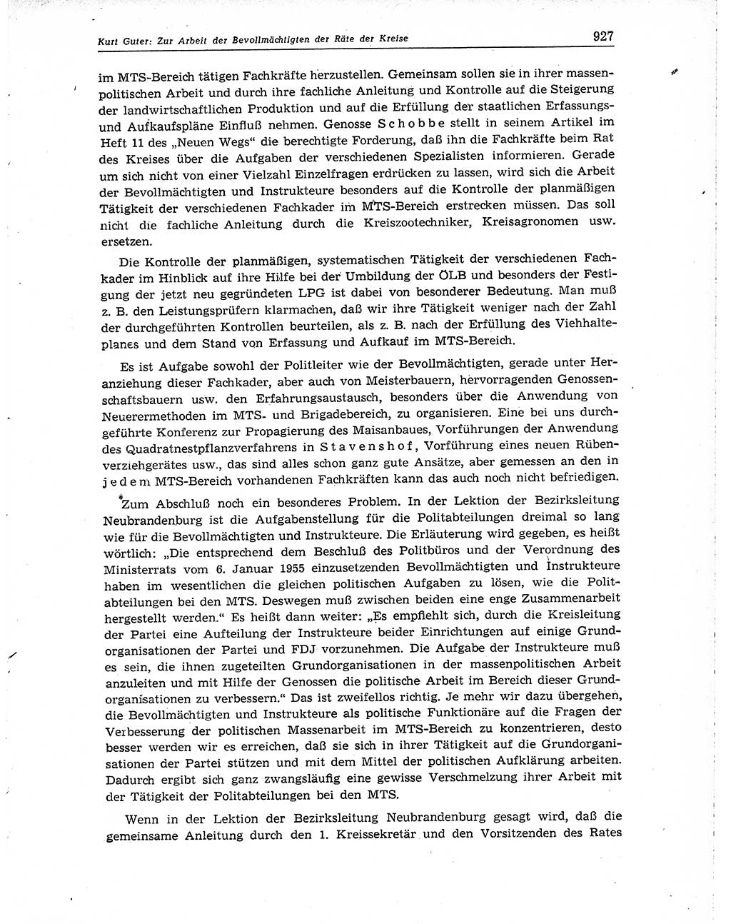 Neuer Weg (NW), Organ des Zentralkomitees (ZK) der SED (Sozialistische Einheitspartei Deutschlands) für Fragen des Parteiaufbaus und des Parteilebens, 10. Jahrgang [Deutsche Demokratische Republik (DDR)] 1955, Seite 927 (NW ZK SED DDR 1955, S. 927)