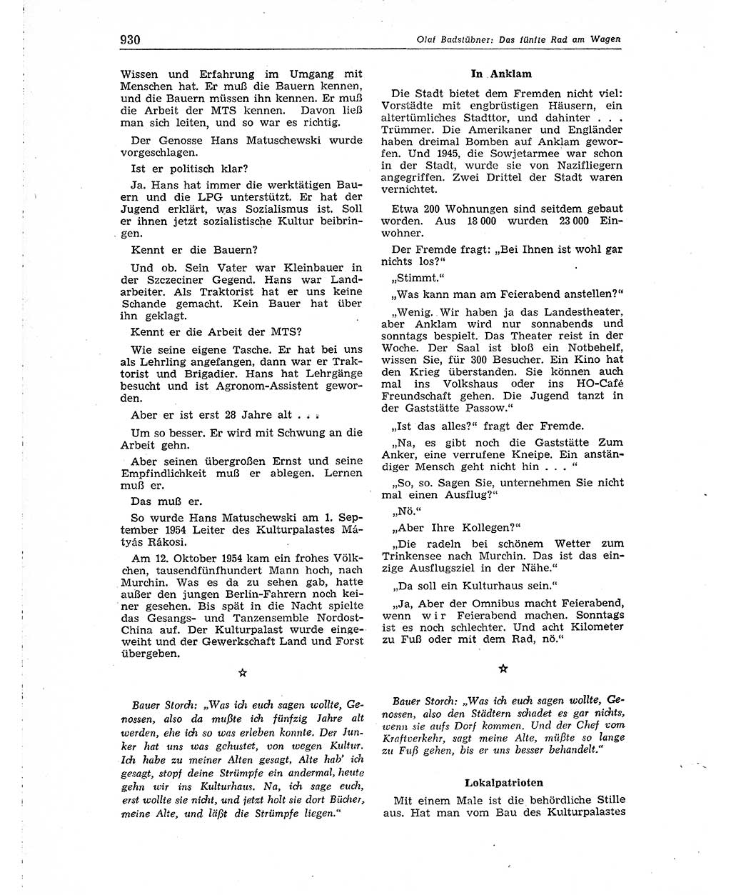 Neuer Weg (NW), Organ des Zentralkomitees (ZK) der SED (Sozialistische Einheitspartei Deutschlands) für Fragen des Parteiaufbaus und des Parteilebens, 10. Jahrgang [Deutsche Demokratische Republik (DDR)] 1955, Seite 930 (NW ZK SED DDR 1955, S. 930)