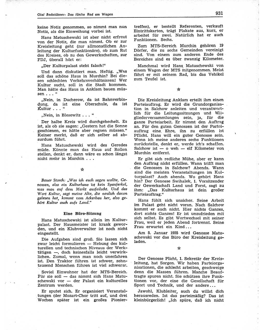 Neuer Weg (NW), Organ des Zentralkomitees (ZK) der SED (Sozialistische Einheitspartei Deutschlands) für Fragen des Parteiaufbaus und des Parteilebens, 10. Jahrgang [Deutsche Demokratische Republik (DDR)] 1955, Seite 931 (NW ZK SED DDR 1955, S. 931)