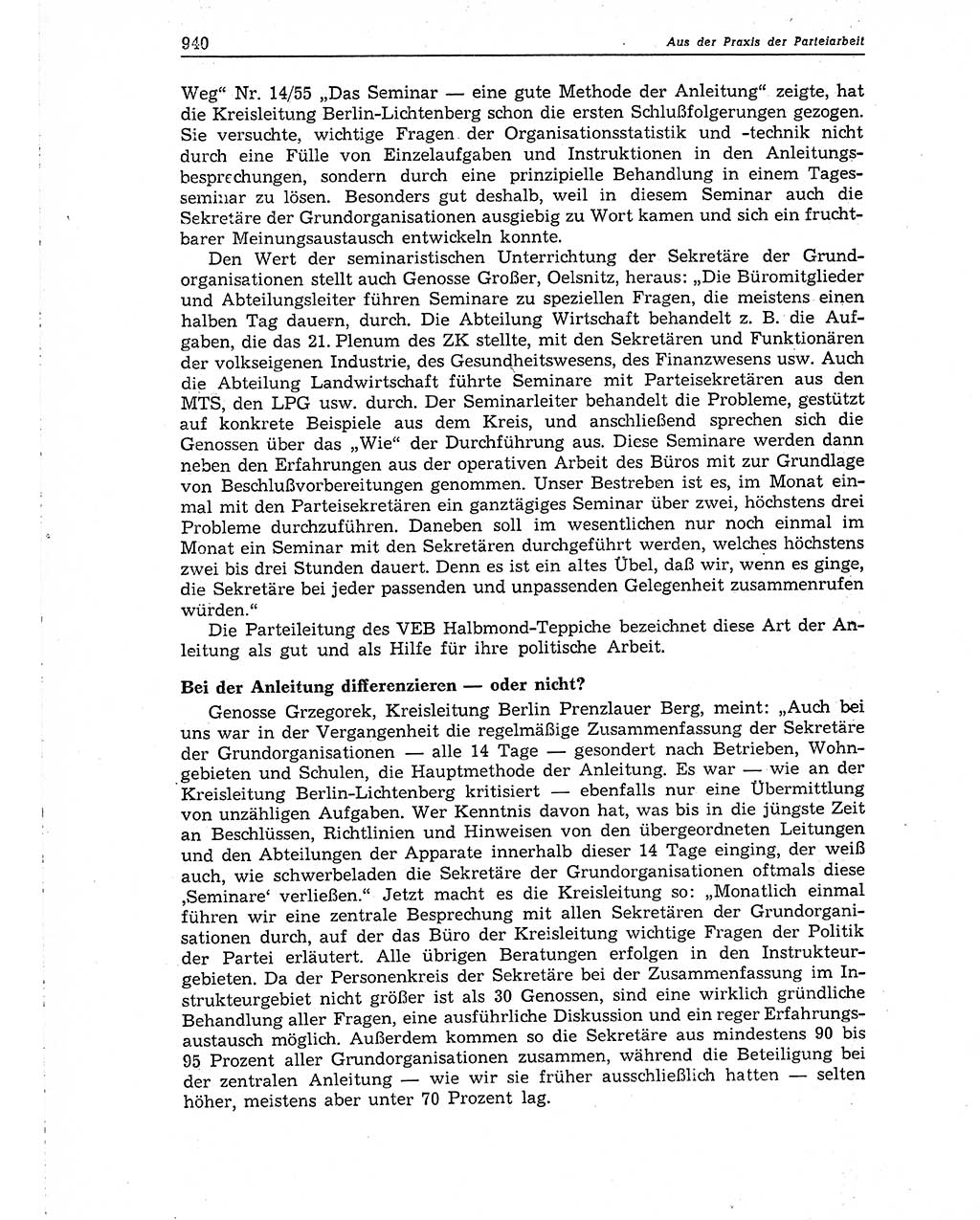 Neuer Weg (NW), Organ des Zentralkomitees (ZK) der SED (Sozialistische Einheitspartei Deutschlands) für Fragen des Parteiaufbaus und des Parteilebens, 10. Jahrgang [Deutsche Demokratische Republik (DDR)] 1955, Seite 940 (NW ZK SED DDR 1955, S. 940)