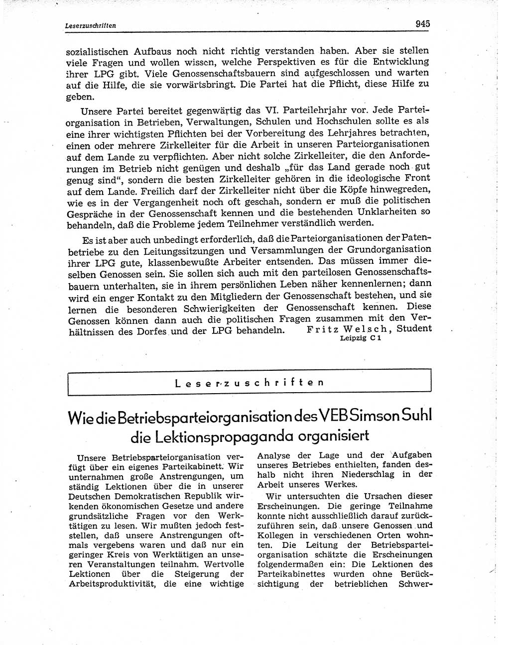 Neuer Weg (NW), Organ des Zentralkomitees (ZK) der SED (Sozialistische Einheitspartei Deutschlands) für Fragen des Parteiaufbaus und des Parteilebens, 10. Jahrgang [Deutsche Demokratische Republik (DDR)] 1955, Seite 945 (NW ZK SED DDR 1955, S. 945)