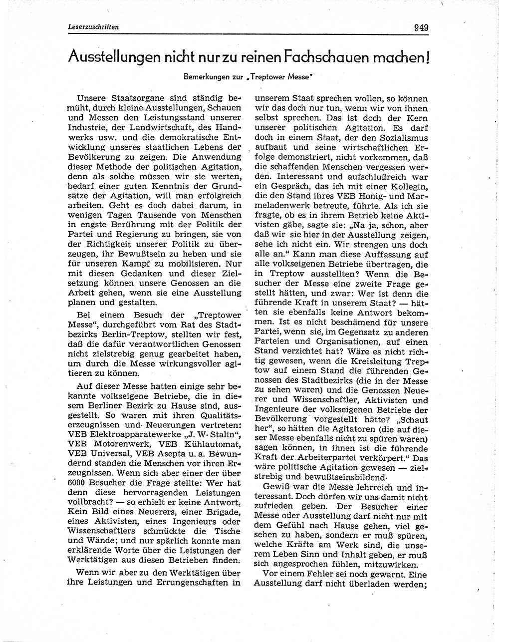 Neuer Weg (NW), Organ des Zentralkomitees (ZK) der SED (Sozialistische Einheitspartei Deutschlands) für Fragen des Parteiaufbaus und des Parteilebens, 10. Jahrgang [Deutsche Demokratische Republik (DDR)] 1955, Seite 949 (NW ZK SED DDR 1955, S. 949)