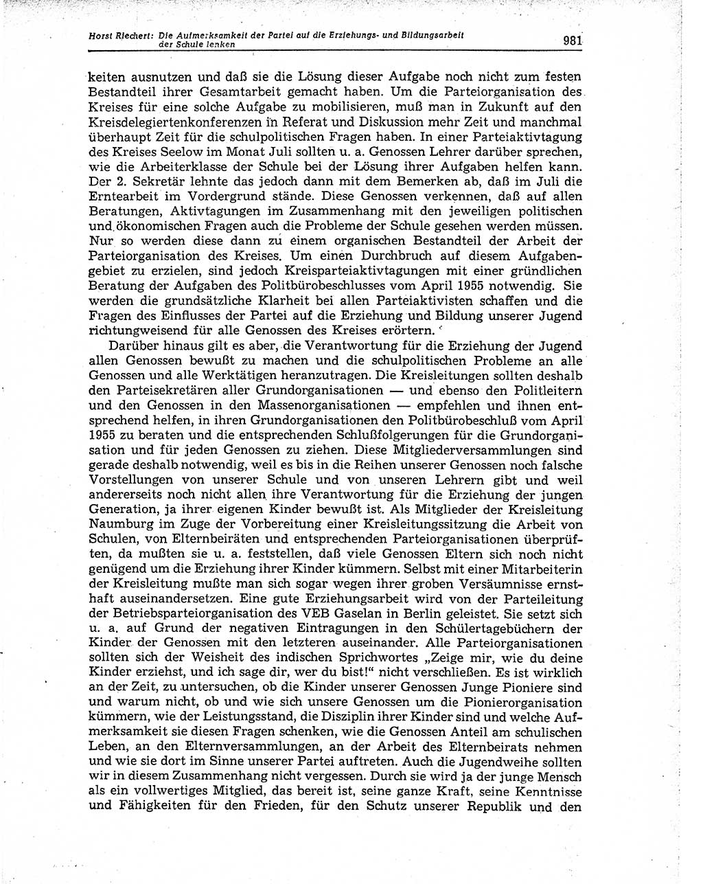 Neuer Weg (NW), Organ des Zentralkomitees (ZK) der SED (Sozialistische Einheitspartei Deutschlands) für Fragen des Parteiaufbaus und des Parteilebens, 10. Jahrgang [Deutsche Demokratische Republik (DDR)] 1955, Seite 981 (NW ZK SED DDR 1955, S. 981)