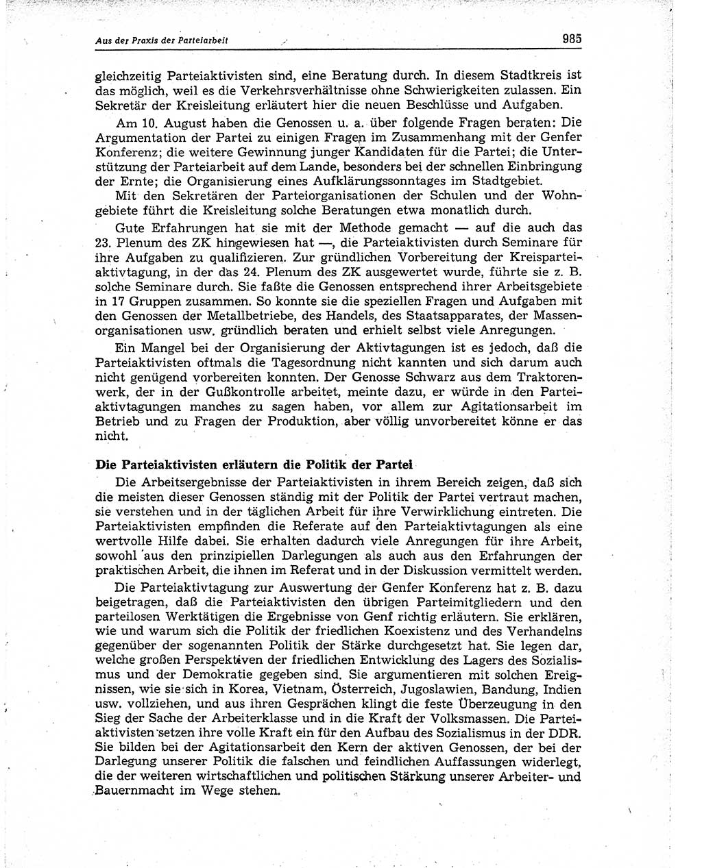 Neuer Weg (NW), Organ des Zentralkomitees (ZK) der SED (Sozialistische Einheitspartei Deutschlands) für Fragen des Parteiaufbaus und des Parteilebens, 10. Jahrgang [Deutsche Demokratische Republik (DDR)] 1955, Seite 985 (NW ZK SED DDR 1955, S. 985)