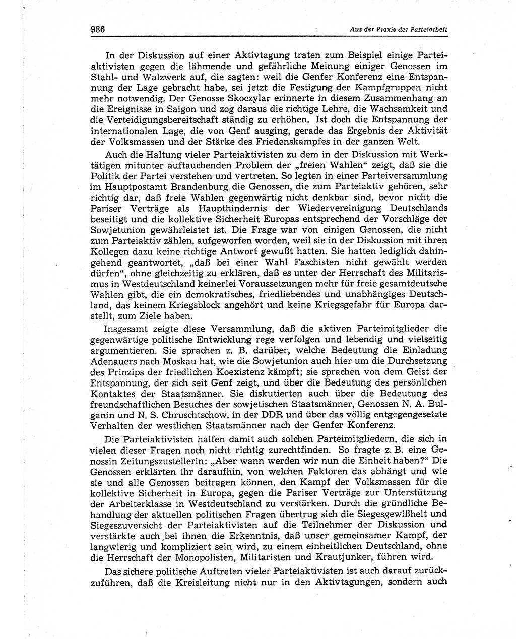 Neuer Weg (NW), Organ des Zentralkomitees (ZK) der SED (Sozialistische Einheitspartei Deutschlands) für Fragen des Parteiaufbaus und des Parteilebens, 10. Jahrgang [Deutsche Demokratische Republik (DDR)] 1955, Seite 986 (NW ZK SED DDR 1955, S. 986)