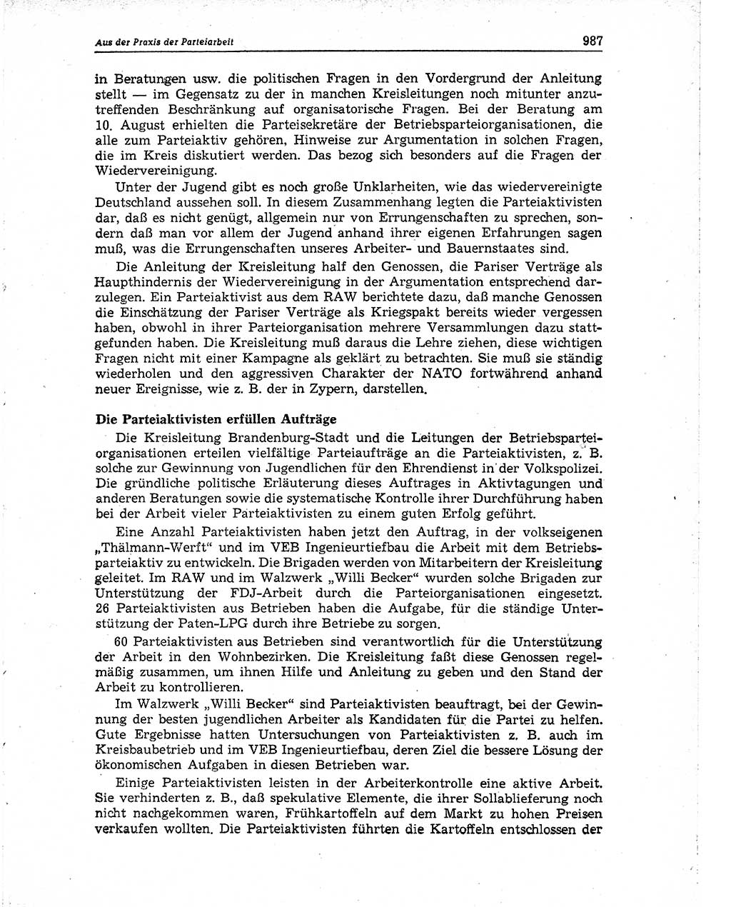 Neuer Weg (NW), Organ des Zentralkomitees (ZK) der SED (Sozialistische Einheitspartei Deutschlands) für Fragen des Parteiaufbaus und des Parteilebens, 10. Jahrgang [Deutsche Demokratische Republik (DDR)] 1955, Seite 987 (NW ZK SED DDR 1955, S. 987)