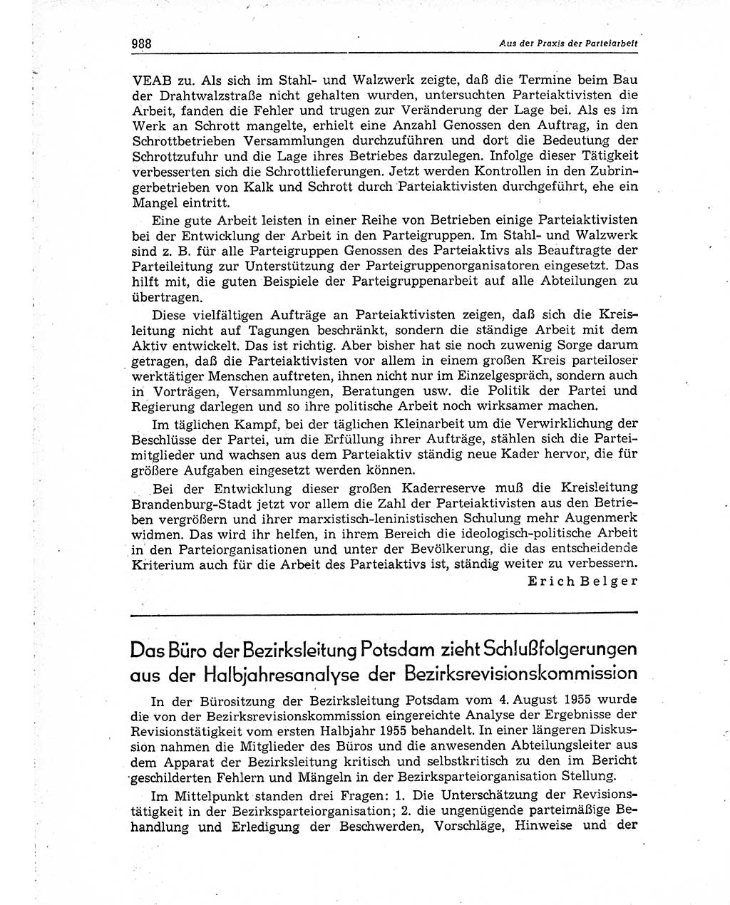 Neuer Weg (NW), Organ des Zentralkomitees (ZK) der SED (Sozialistische Einheitspartei Deutschlands) für Fragen des Parteiaufbaus und des Parteilebens, 10. Jahrgang [Deutsche Demokratische Republik (DDR)] 1955, Seite 988 (NW ZK SED DDR 1955, S. 988)