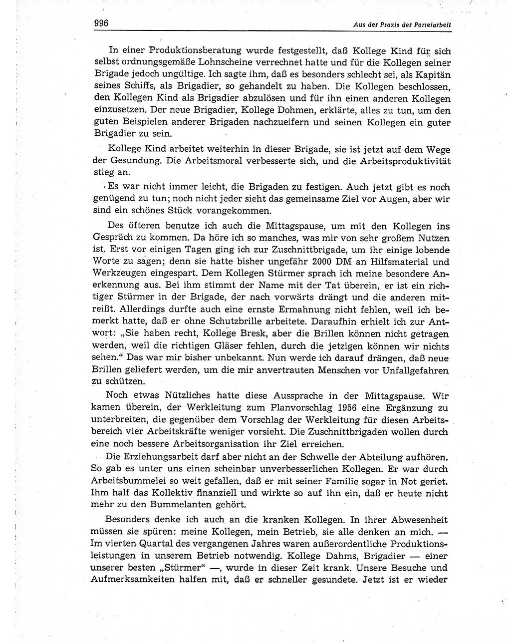 Neuer Weg (NW), Organ des Zentralkomitees (ZK) der SED (Sozialistische Einheitspartei Deutschlands) für Fragen des Parteiaufbaus und des Parteilebens, 10. Jahrgang [Deutsche Demokratische Republik (DDR)] 1955, Seite 996 (NW ZK SED DDR 1955, S. 996)