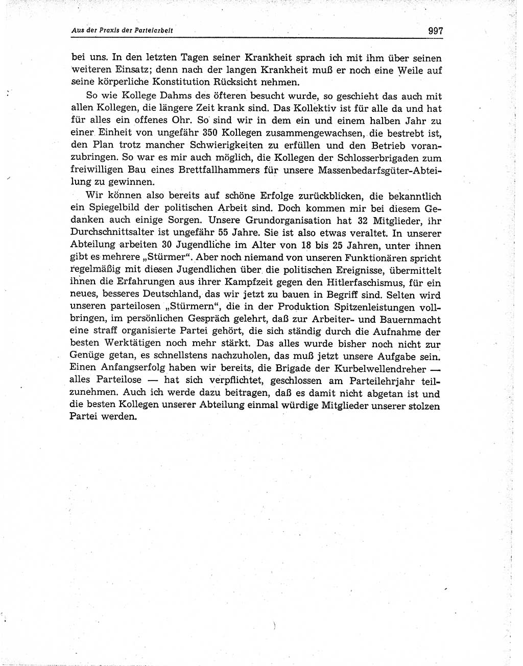 Neuer Weg (NW), Organ des Zentralkomitees (ZK) der SED (Sozialistische Einheitspartei Deutschlands) für Fragen des Parteiaufbaus und des Parteilebens, 10. Jahrgang [Deutsche Demokratische Republik (DDR)] 1955, Seite 997 (NW ZK SED DDR 1955, S. 997)