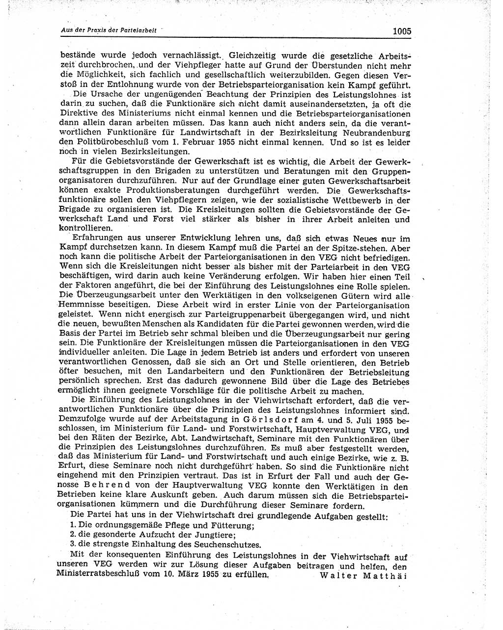 Neuer Weg (NW), Organ des Zentralkomitees (ZK) der SED (Sozialistische Einheitspartei Deutschlands) für Fragen des Parteiaufbaus und des Parteilebens, 10. Jahrgang [Deutsche Demokratische Republik (DDR)] 1955, Seite 1005 (NW ZK SED DDR 1955, S. 1005)