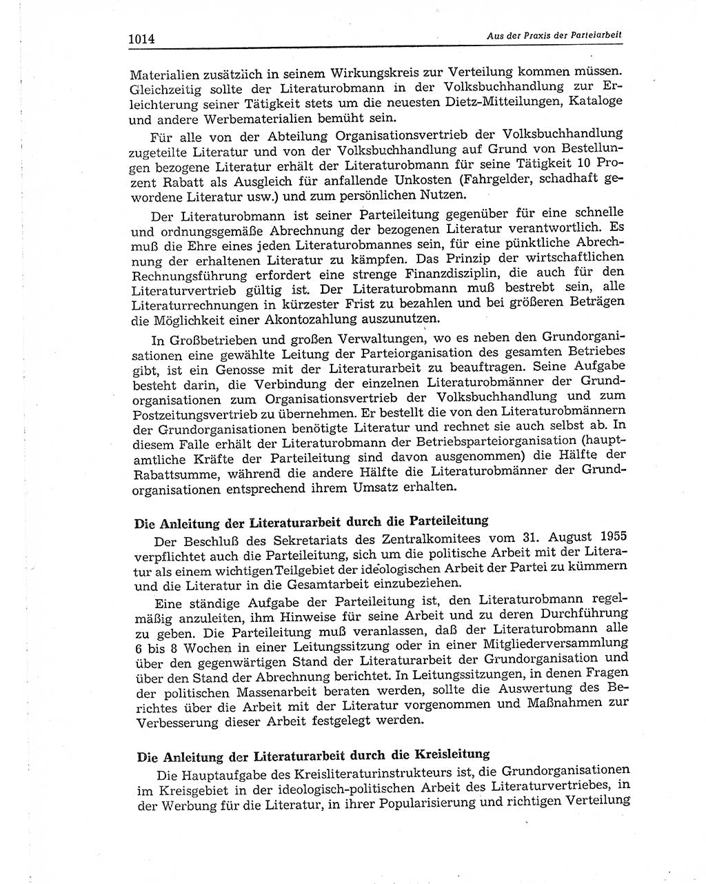 Neuer Weg (NW), Organ des Zentralkomitees (ZK) der SED (Sozialistische Einheitspartei Deutschlands) für Fragen des Parteiaufbaus und des Parteilebens, 10. Jahrgang [Deutsche Demokratische Republik (DDR)] 1955, Seite 1014 (NW ZK SED DDR 1955, S. 1014)