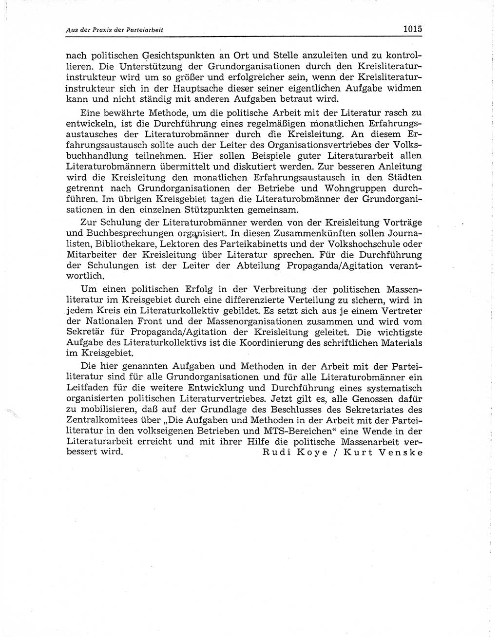 Neuer Weg (NW), Organ des Zentralkomitees (ZK) der SED (Sozialistische Einheitspartei Deutschlands) für Fragen des Parteiaufbaus und des Parteilebens, 10. Jahrgang [Deutsche Demokratische Republik (DDR)] 1955, Seite 1015 (NW ZK SED DDR 1955, S. 1015)