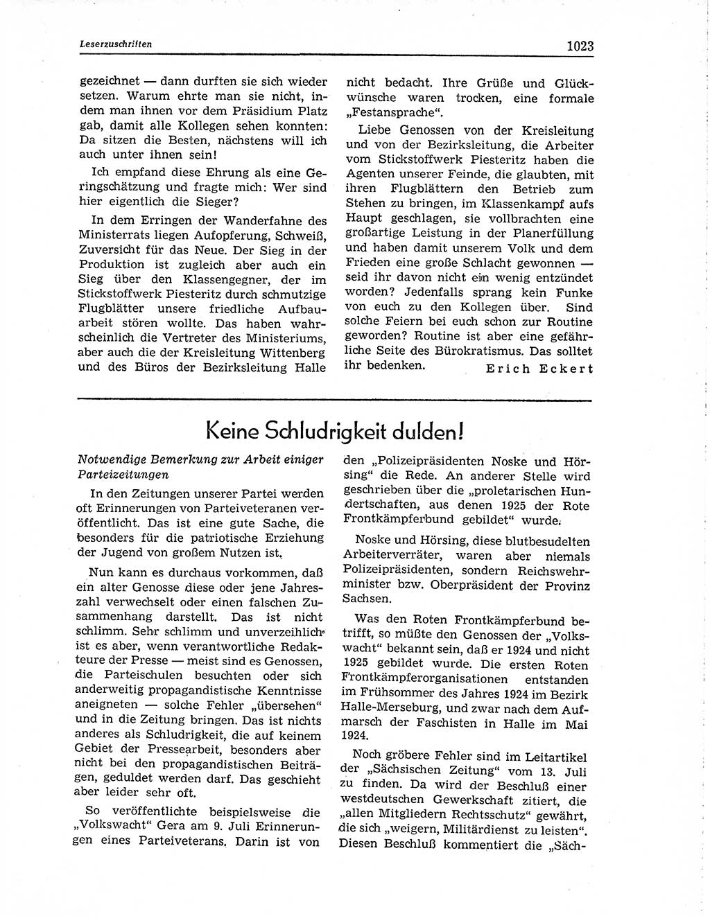 Neuer Weg (NW), Organ des Zentralkomitees (ZK) der SED (Sozialistische Einheitspartei Deutschlands) für Fragen des Parteiaufbaus und des Parteilebens, 10. Jahrgang [Deutsche Demokratische Republik (DDR)] 1955, Seite 1023 (NW ZK SED DDR 1955, S. 1023)