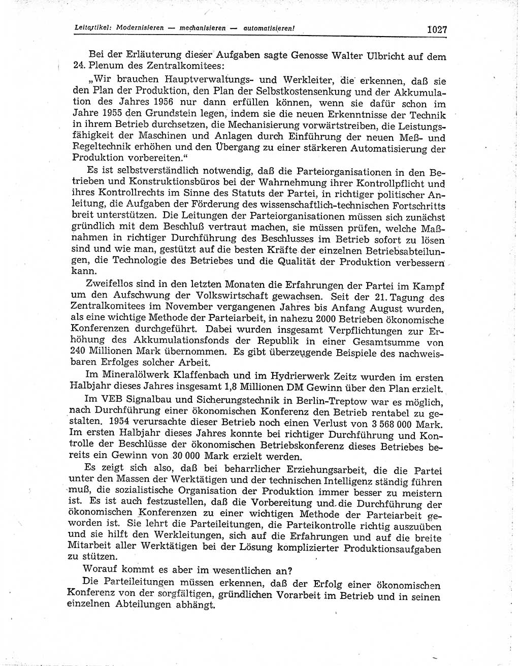 Neuer Weg (NW), Organ des Zentralkomitees (ZK) der SED (Sozialistische Einheitspartei Deutschlands) für Fragen des Parteiaufbaus und des Parteilebens, 10. Jahrgang [Deutsche Demokratische Republik (DDR)] 1955, Seite 1027 (NW ZK SED DDR 1955, S. 1027)