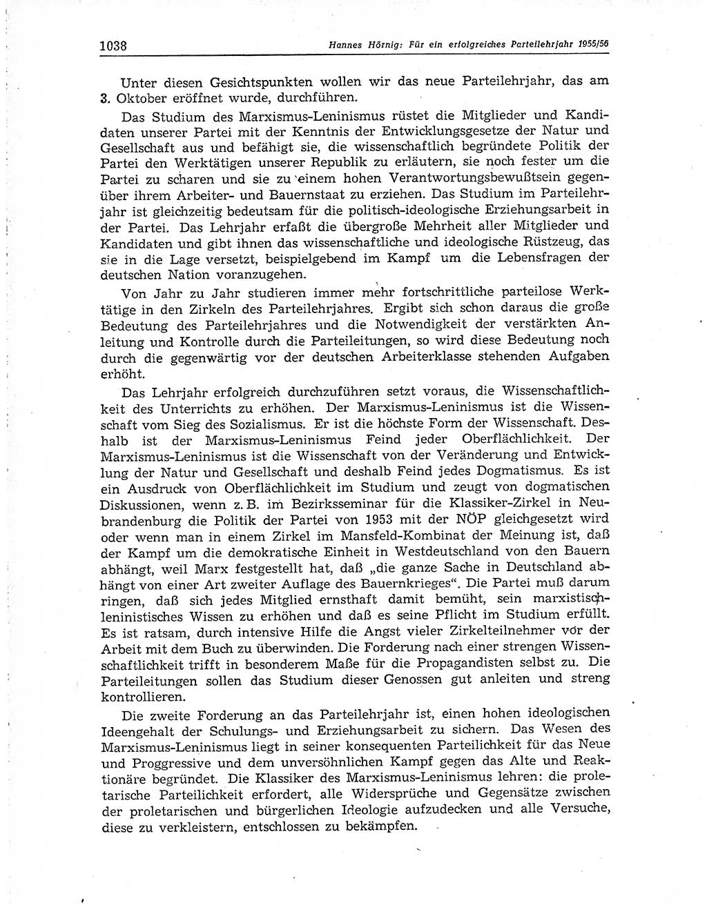 Neuer Weg (NW), Organ des Zentralkomitees (ZK) der SED (Sozialistische Einheitspartei Deutschlands) für Fragen des Parteiaufbaus und des Parteilebens, 10. Jahrgang [Deutsche Demokratische Republik (DDR)] 1955, Seite 1038 (NW ZK SED DDR 1955, S. 1038)