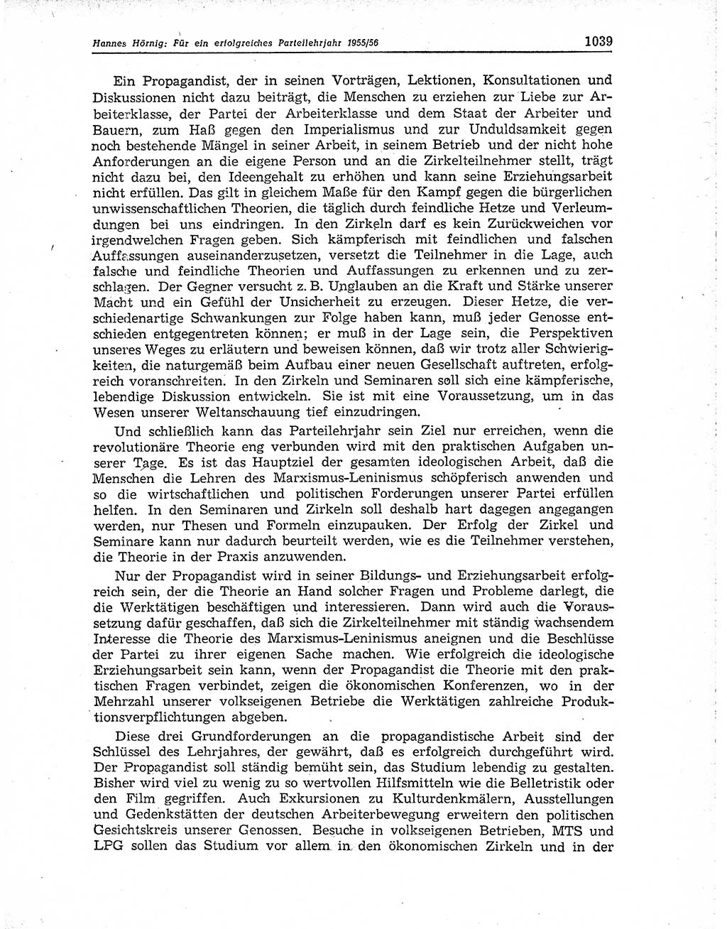 Neuer Weg (NW), Organ des Zentralkomitees (ZK) der SED (Sozialistische Einheitspartei Deutschlands) für Fragen des Parteiaufbaus und des Parteilebens, 10. Jahrgang [Deutsche Demokratische Republik (DDR)] 1955, Seite 1039 (NW ZK SED DDR 1955, S. 1039)