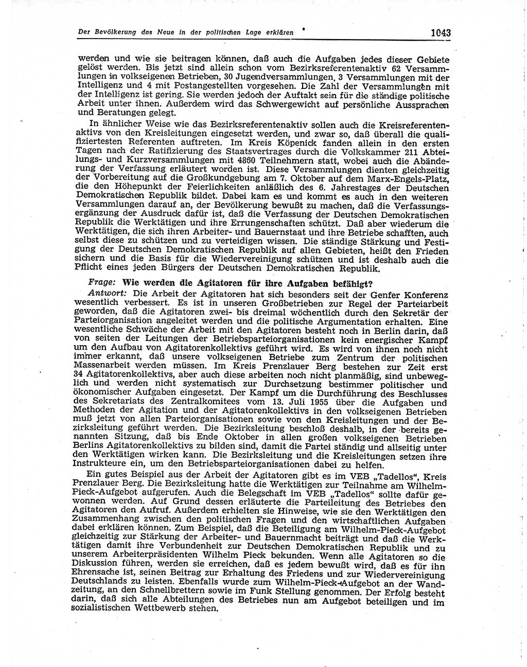 Neuer Weg (NW), Organ des Zentralkomitees (ZK) der SED (Sozialistische Einheitspartei Deutschlands) für Fragen des Parteiaufbaus und des Parteilebens, 10. Jahrgang [Deutsche Demokratische Republik (DDR)] 1955, Seite 1043 (NW ZK SED DDR 1955, S. 1043)