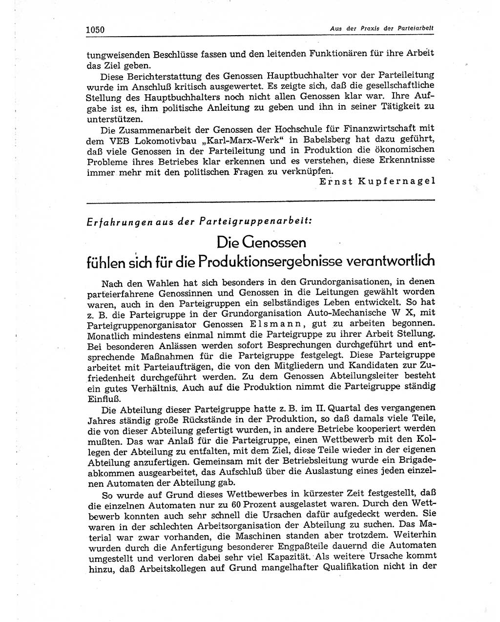 Neuer Weg (NW), Organ des Zentralkomitees (ZK) der SED (Sozialistische Einheitspartei Deutschlands) für Fragen des Parteiaufbaus und des Parteilebens, 10. Jahrgang [Deutsche Demokratische Republik (DDR)] 1955, Seite 1050 (NW ZK SED DDR 1955, S. 1050)