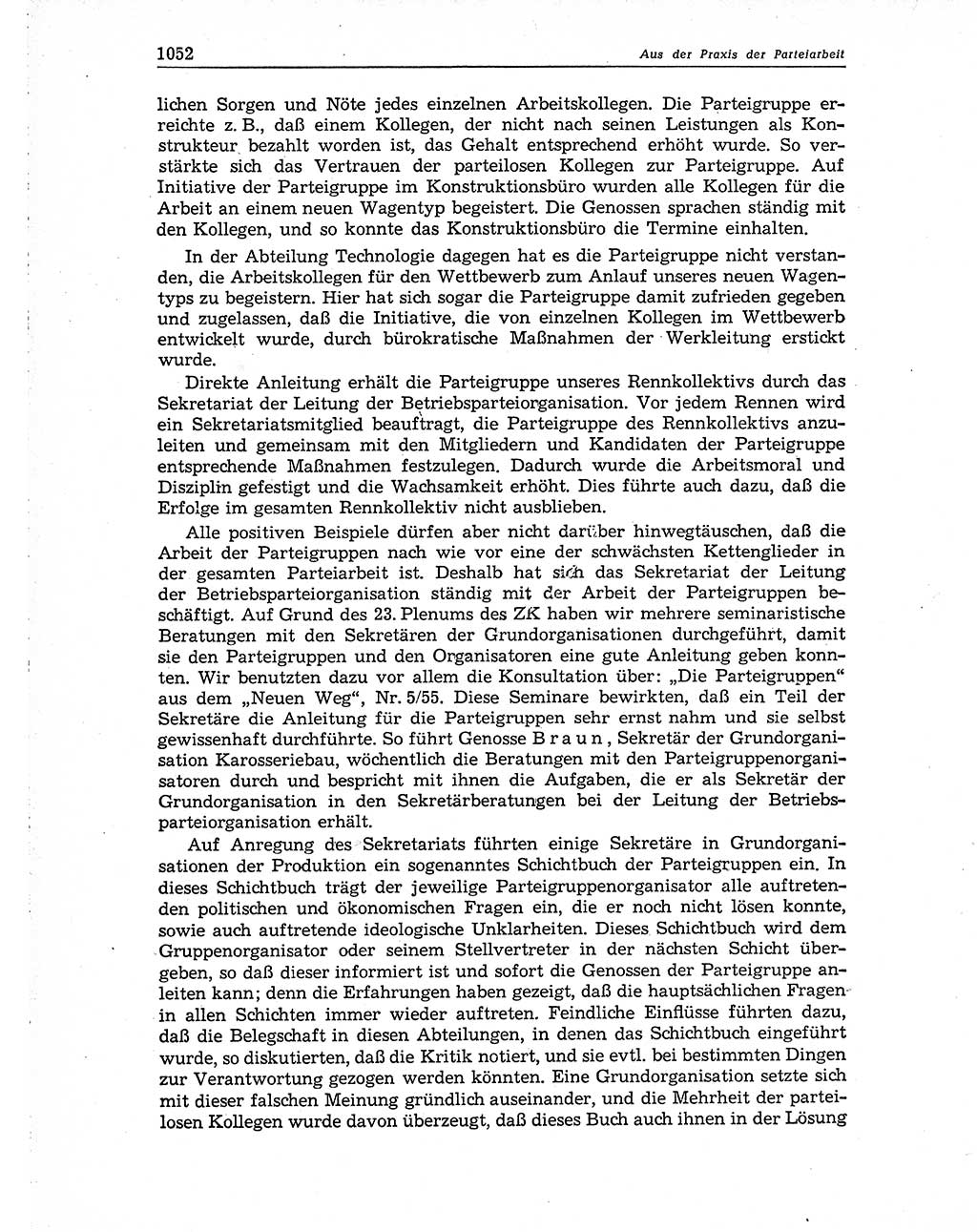 Neuer Weg (NW), Organ des Zentralkomitees (ZK) der SED (Sozialistische Einheitspartei Deutschlands) für Fragen des Parteiaufbaus und des Parteilebens, 10. Jahrgang [Deutsche Demokratische Republik (DDR)] 1955, Seite 1052 (NW ZK SED DDR 1955, S. 1052)