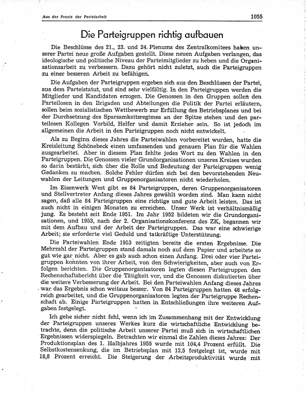 Neuer Weg (NW), Organ des Zentralkomitees (ZK) der SED (Sozialistische Einheitspartei Deutschlands) für Fragen des Parteiaufbaus und des Parteilebens, 10. Jahrgang [Deutsche Demokratische Republik (DDR)] 1955, Seite 1055 (NW ZK SED DDR 1955, S. 1055)