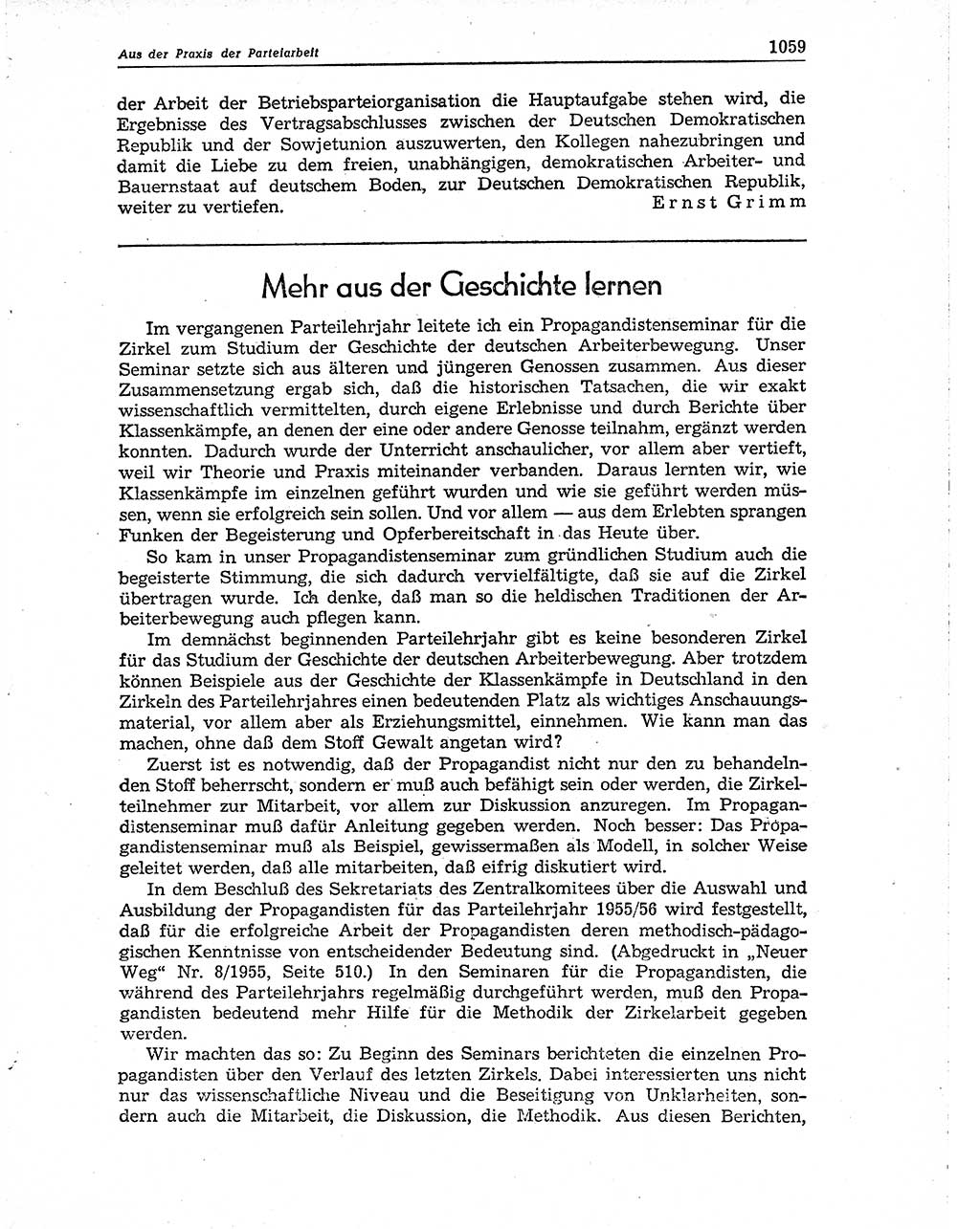 Neuer Weg (NW), Organ des Zentralkomitees (ZK) der SED (Sozialistische Einheitspartei Deutschlands) für Fragen des Parteiaufbaus und des Parteilebens, 10. Jahrgang [Deutsche Demokratische Republik (DDR)] 1955, Seite 1059 (NW ZK SED DDR 1955, S. 1059)