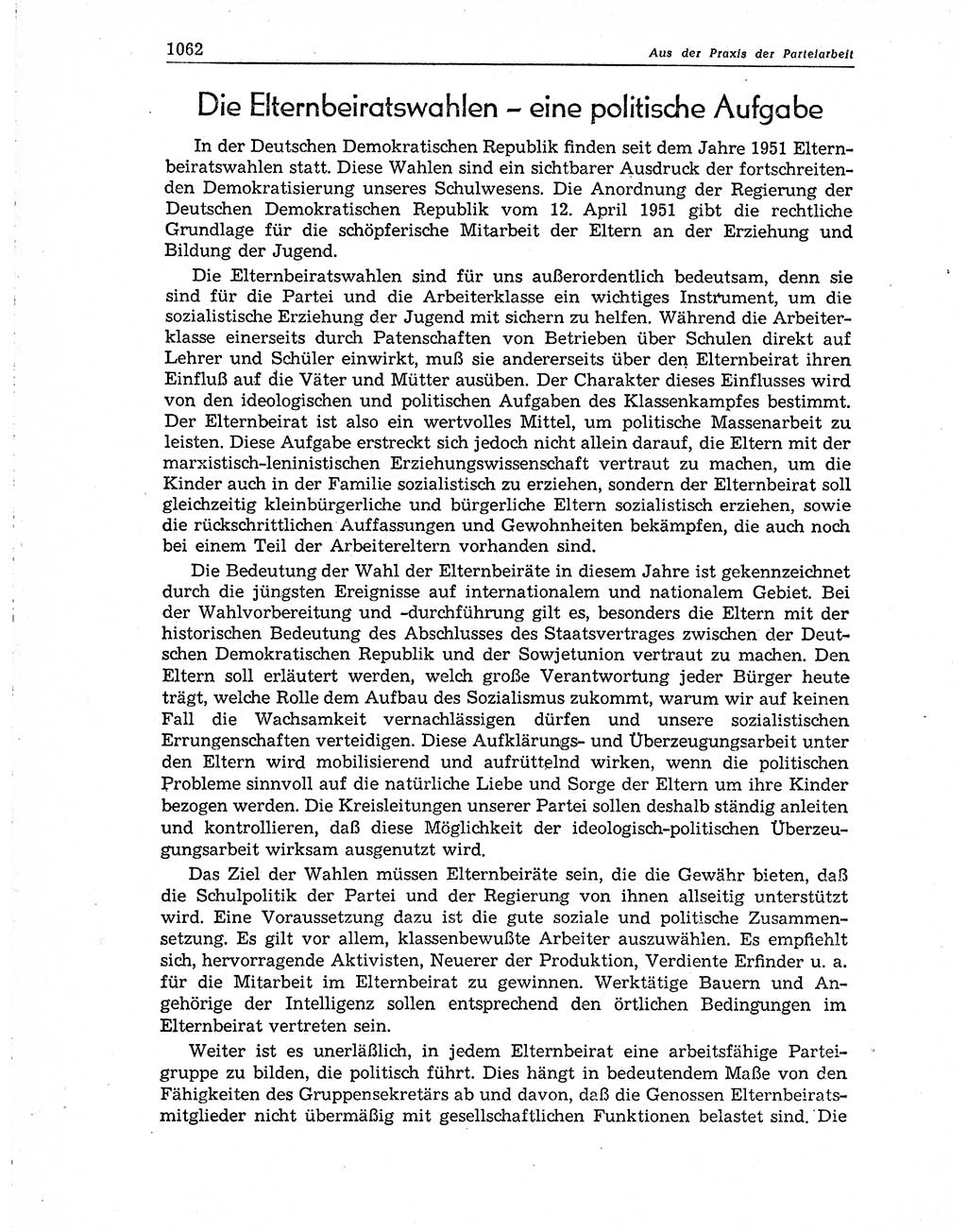 Neuer Weg (NW), Organ des Zentralkomitees (ZK) der SED (Sozialistische Einheitspartei Deutschlands) für Fragen des Parteiaufbaus und des Parteilebens, 10. Jahrgang [Deutsche Demokratische Republik (DDR)] 1955, Seite 1062 (NW ZK SED DDR 1955, S. 1062)