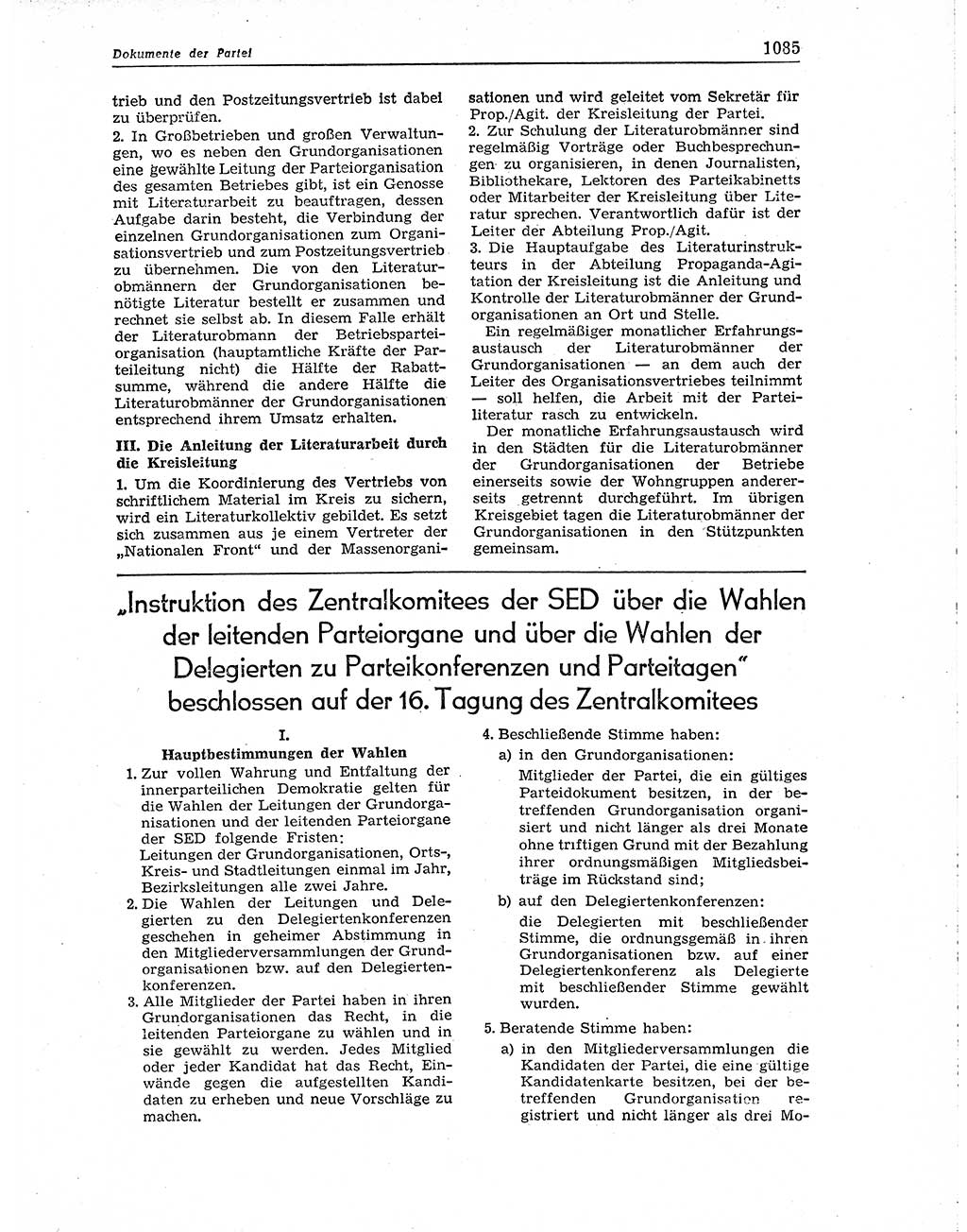 Neuer Weg (NW), Organ des Zentralkomitees (ZK) der SED (Sozialistische Einheitspartei Deutschlands) für Fragen des Parteiaufbaus und des Parteilebens, 10. Jahrgang [Deutsche Demokratische Republik (DDR)] 1955, Seite 1085 (NW ZK SED DDR 1955, S. 1085)