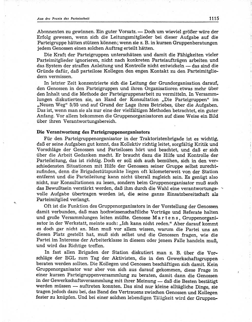 Neuer Weg (NW), Organ des Zentralkomitees (ZK) der SED (Sozialistische Einheitspartei Deutschlands) für Fragen des Parteiaufbaus und des Parteilebens, 10. Jahrgang [Deutsche Demokratische Republik (DDR)] 1955, Seite 1115 (NW ZK SED DDR 1955, S. 1115)