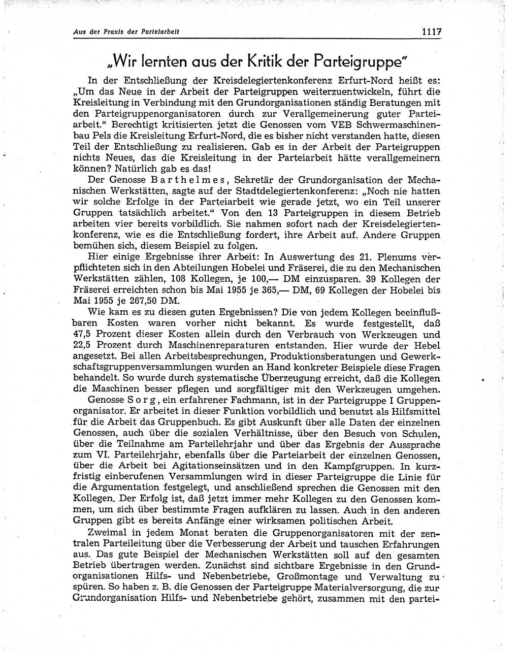 Neuer Weg (NW), Organ des Zentralkomitees (ZK) der SED (Sozialistische Einheitspartei Deutschlands) für Fragen des Parteiaufbaus und des Parteilebens, 10. Jahrgang [Deutsche Demokratische Republik (DDR)] 1955, Seite 1117 (NW ZK SED DDR 1955, S. 1117)