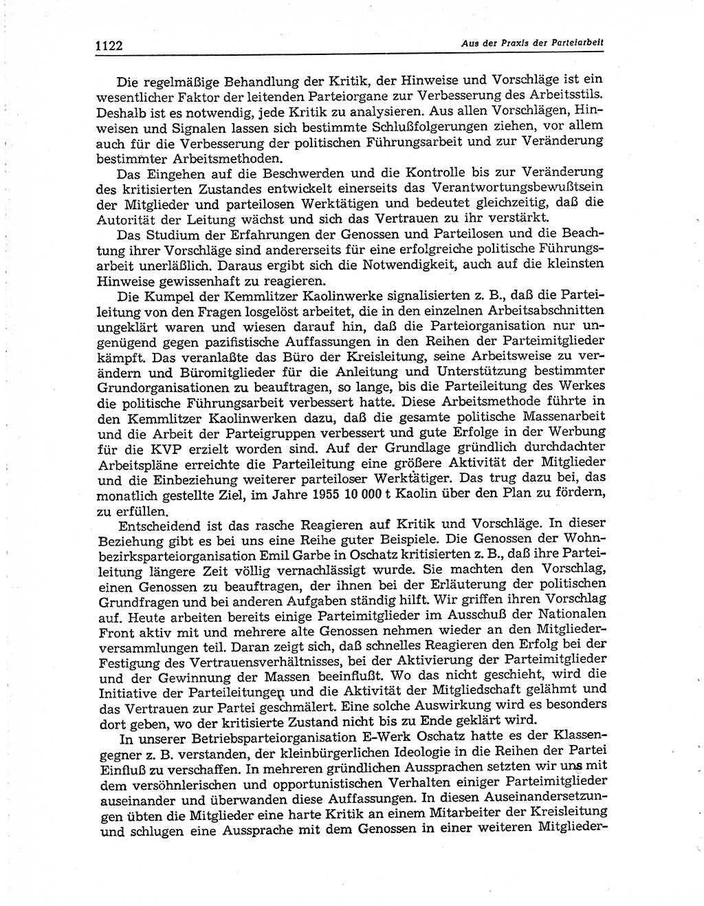 Neuer Weg (NW), Organ des Zentralkomitees (ZK) der SED (Sozialistische Einheitspartei Deutschlands) für Fragen des Parteiaufbaus und des Parteilebens, 10. Jahrgang [Deutsche Demokratische Republik (DDR)] 1955, Seite 1122 (NW ZK SED DDR 1955, S. 1122)