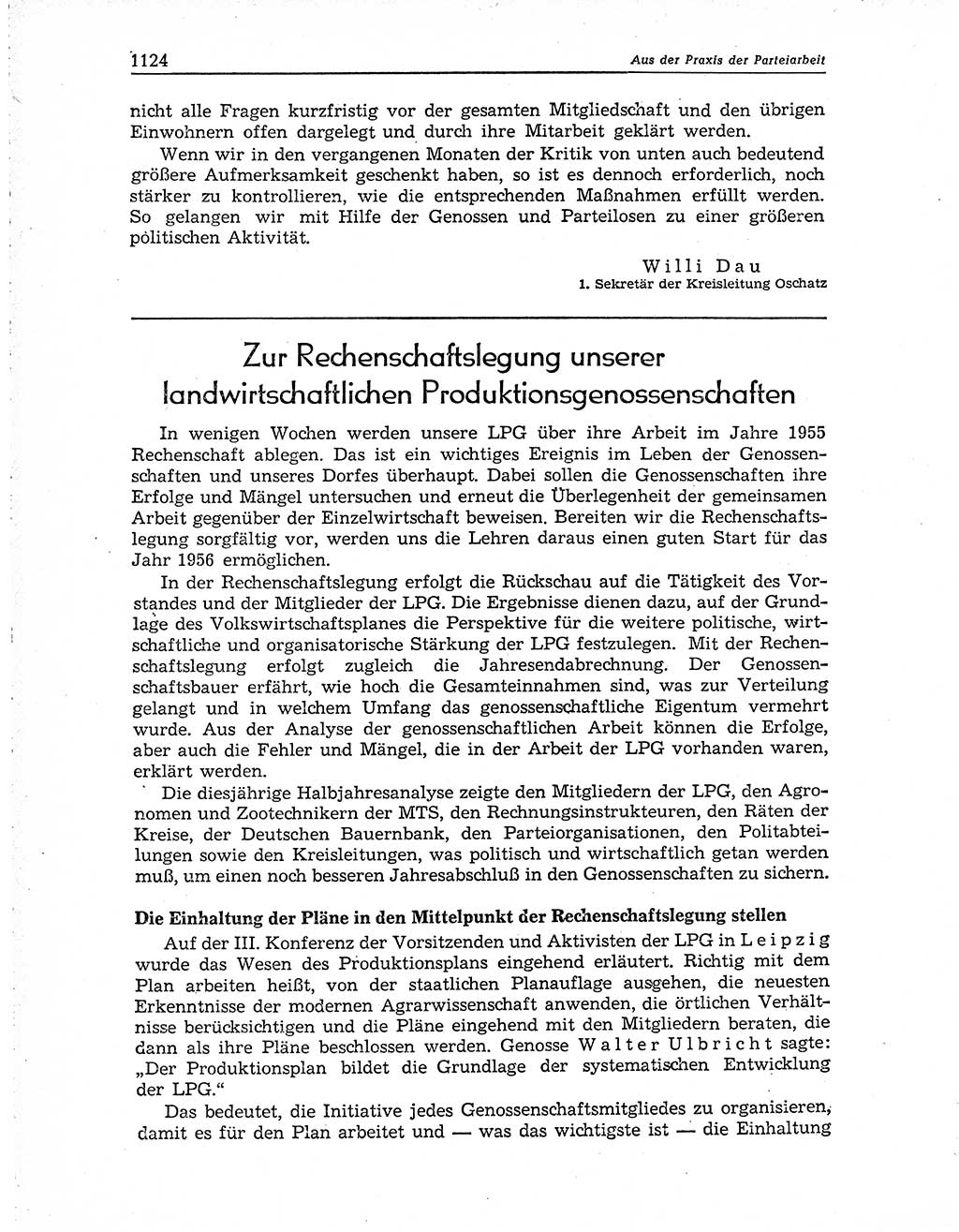 Neuer Weg (NW), Organ des Zentralkomitees (ZK) der SED (Sozialistische Einheitspartei Deutschlands) für Fragen des Parteiaufbaus und des Parteilebens, 10. Jahrgang [Deutsche Demokratische Republik (DDR)] 1955, Seite 1124 (NW ZK SED DDR 1955, S. 1124)